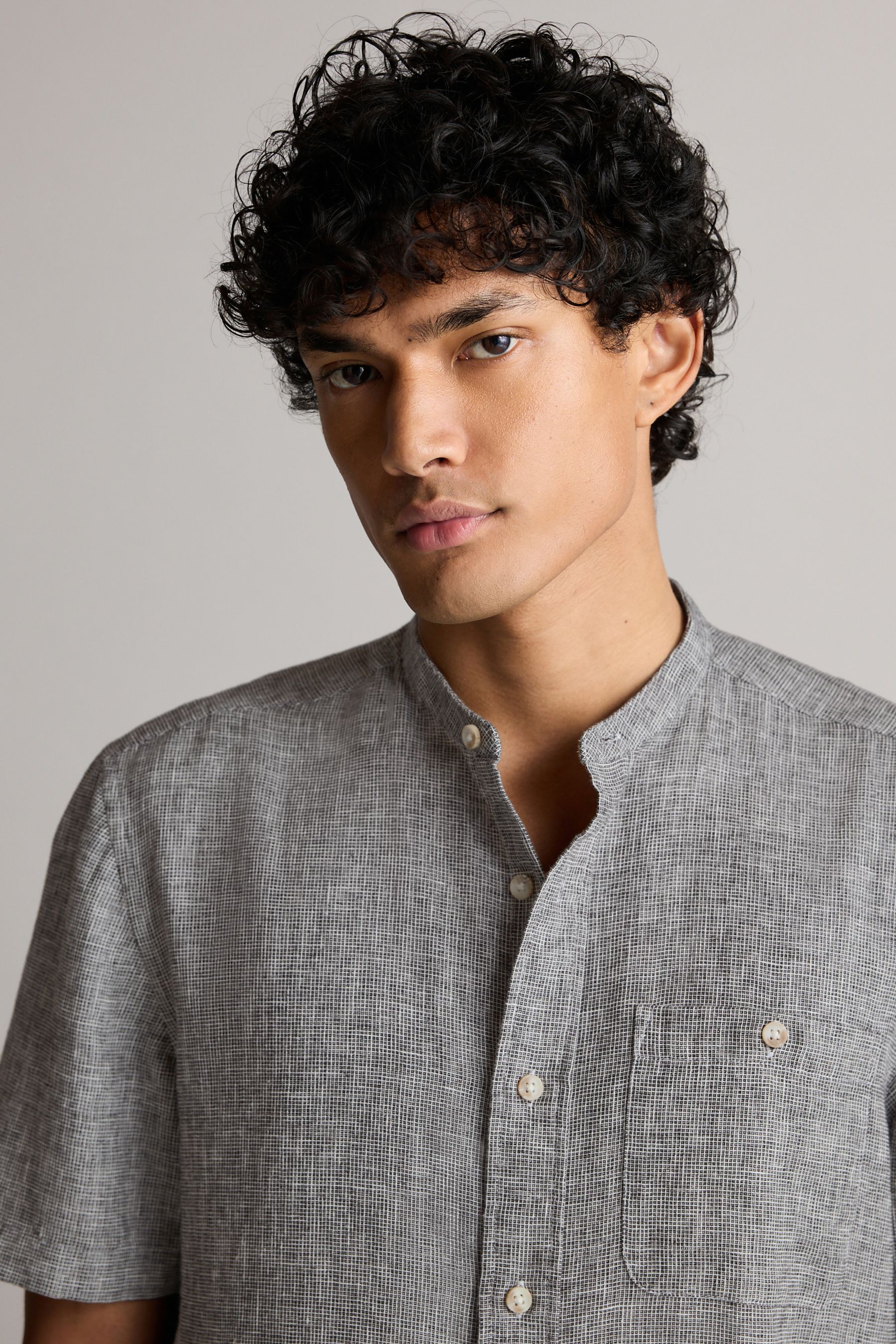 Grandad collar shirt short sleeve clearance