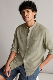 Green Grandad Collar Linen Blend Long Sleeve Shirt - Image 1 of 8