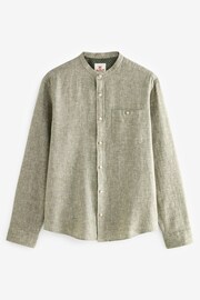 Green Grandad Collar Linen Blend Long Sleeve Shirt - Image 6 of 8