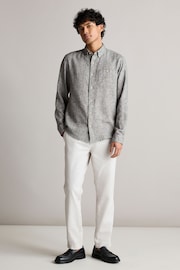 Grey Standard Collar Linen Blend Long Sleeve Shirt - Image 2 of 7