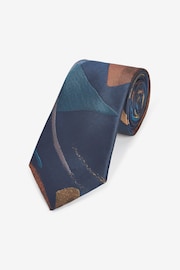 Navy Blue Slim Pattern Tie - Image 1 of 3