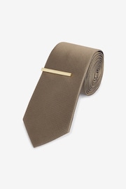 Neutral Brown Textured Tie With Tie Clips 2 Pack - Image 3 of 8