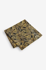 Black/Yellow Gold Paisley Slim Party Tie And Pocket Square Set - Image 3 of 4