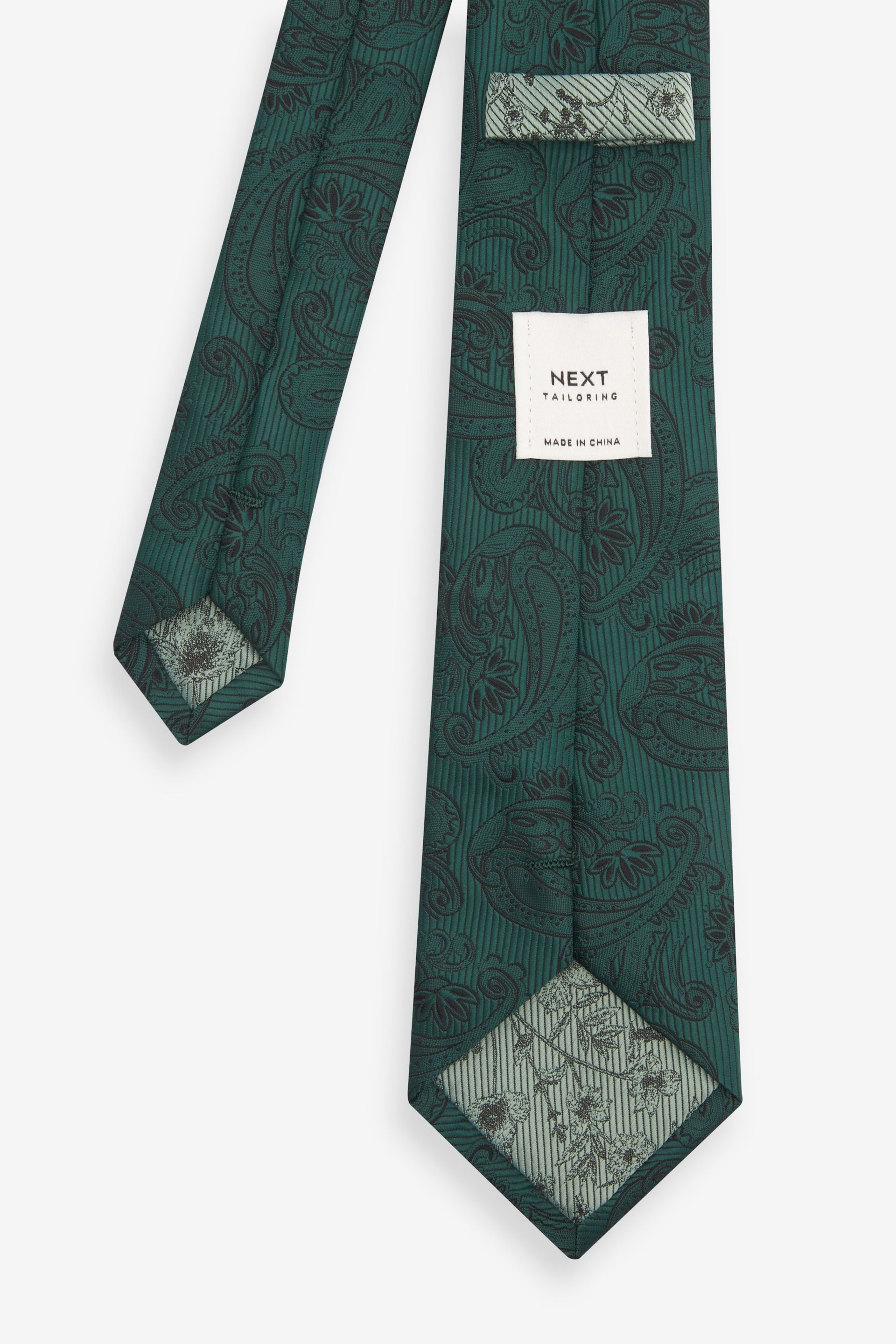 Forest Green Paisley Slim Tie Pocket Square And Lapel Pin Set - Image 2 of 5