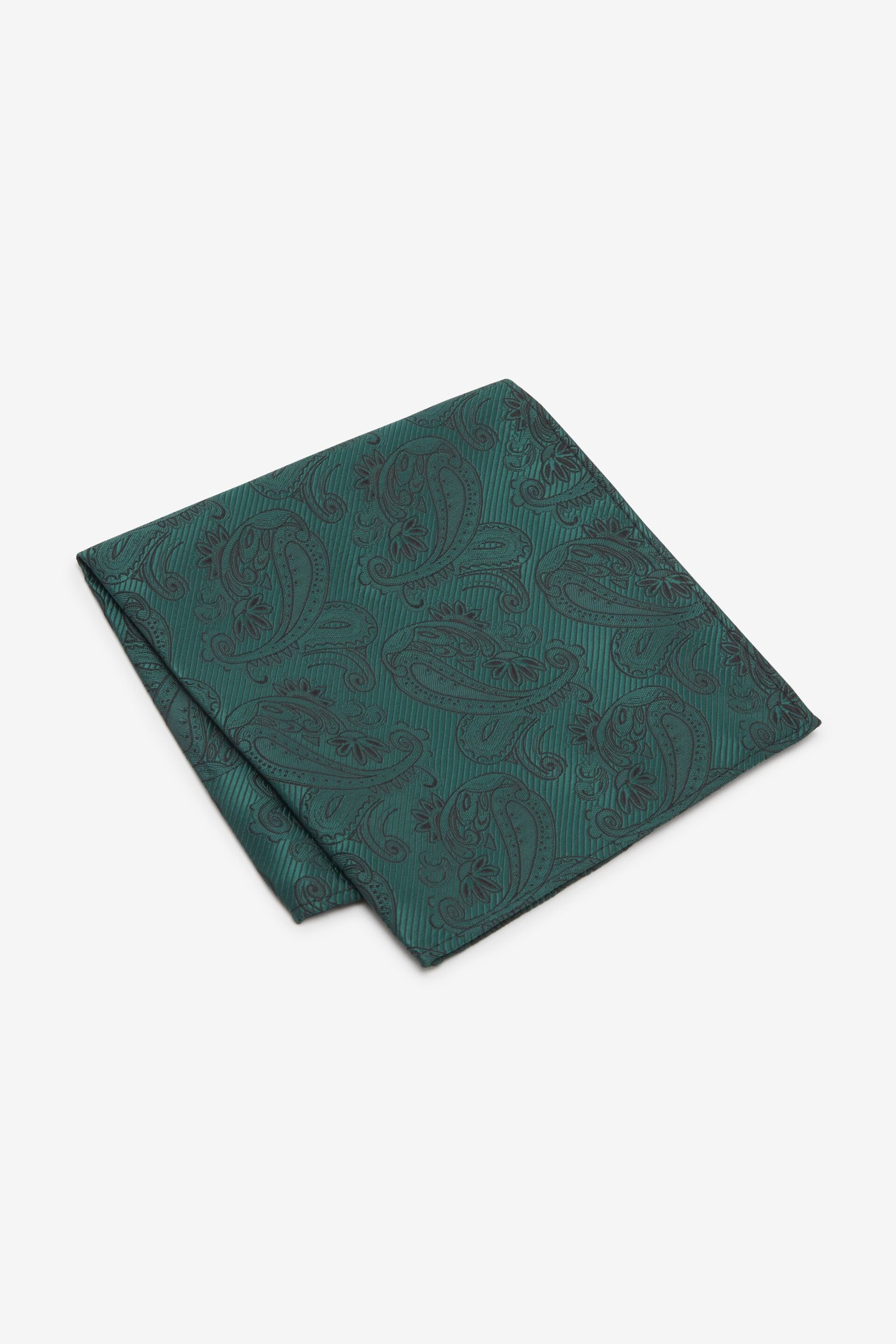 Forest Green Paisley Slim Tie Pocket Square And Lapel Pin Set - Image 3 of 5