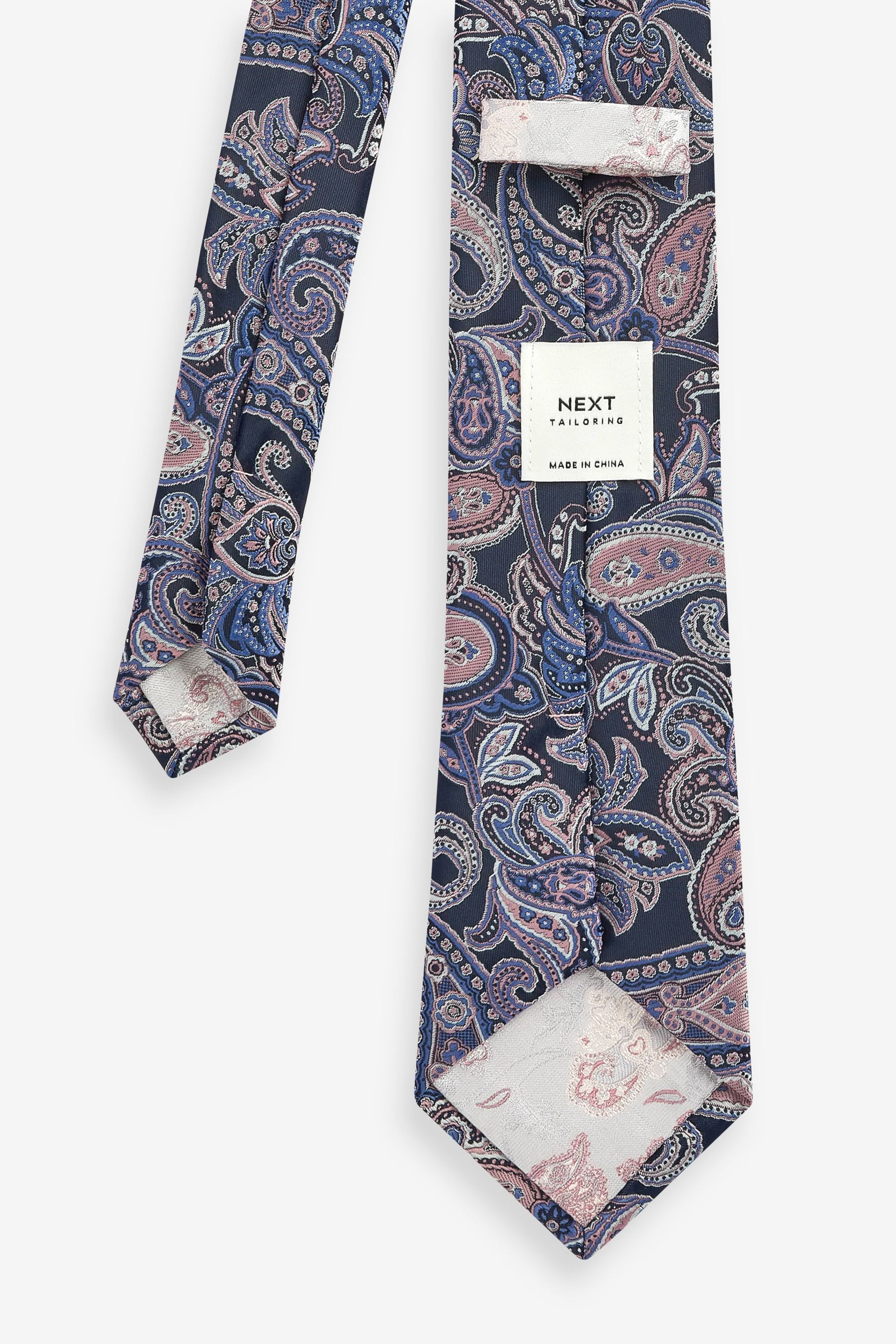 Blue Navy/Pink Paisley Pattern Tie And Tie Clip - Image 3 of 3