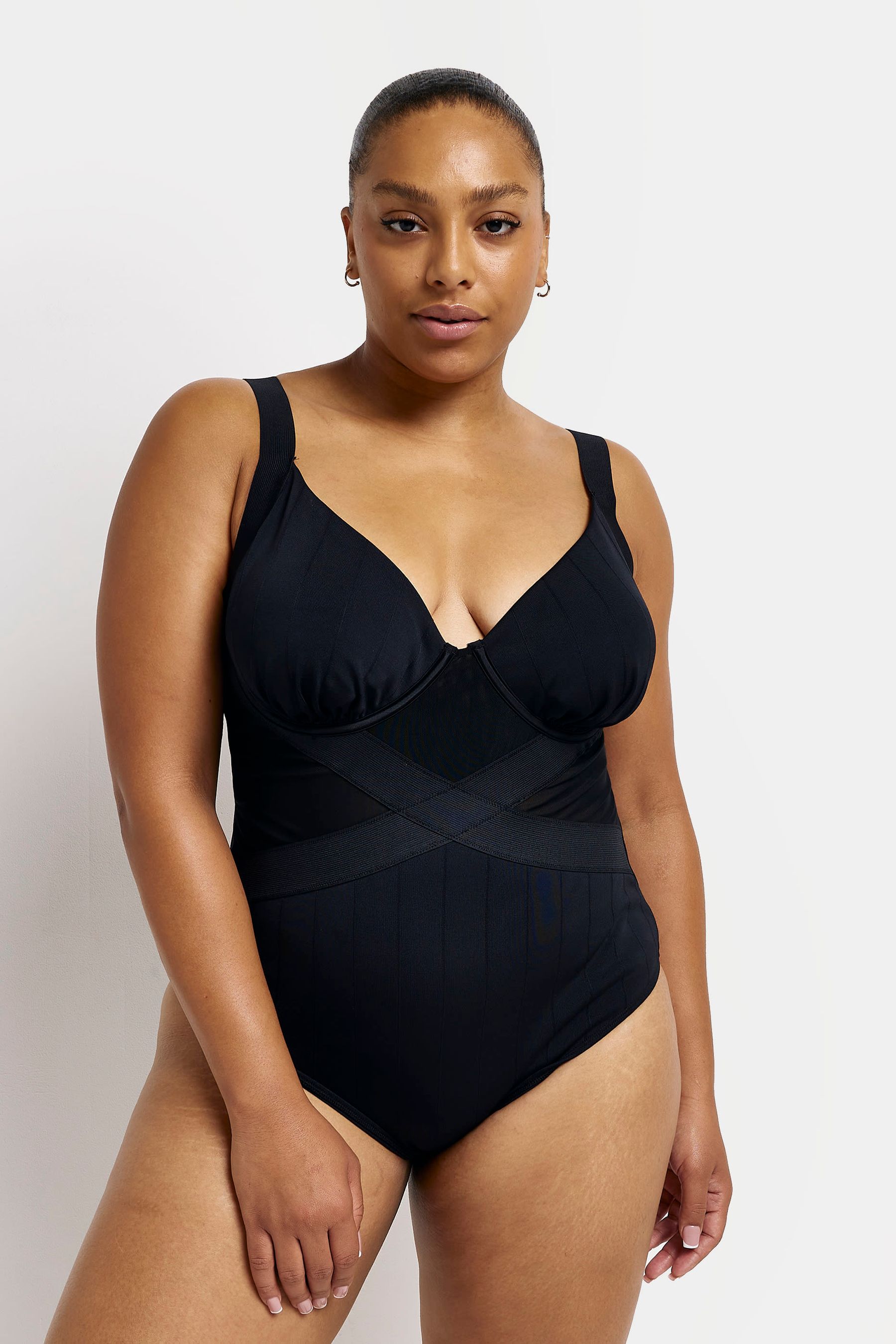 Buy River Island Black Plus Wrap Elastic Plunge Swimsuit from Next Luxembourg