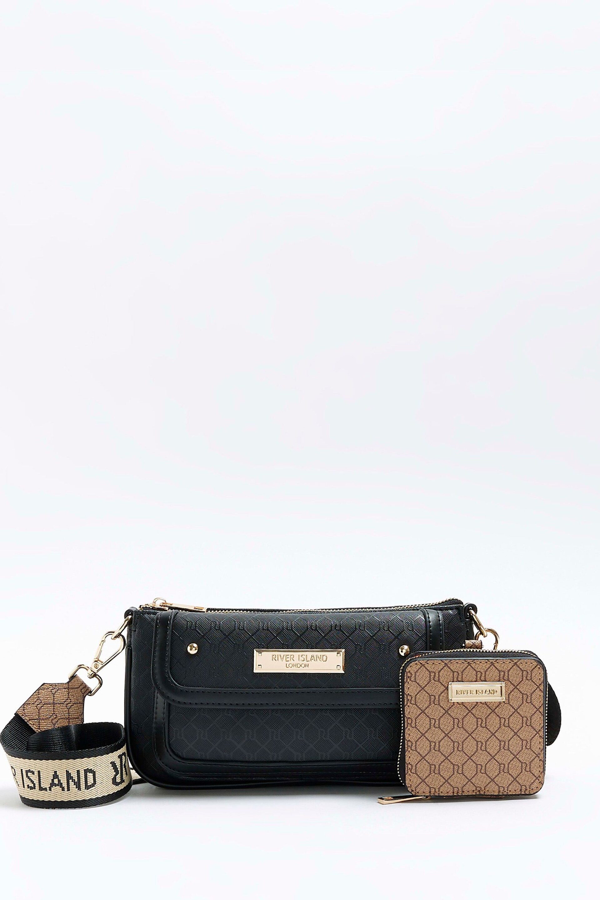 River Island Black Monogram Pocket Pouchette Bag - Image 2 of 6