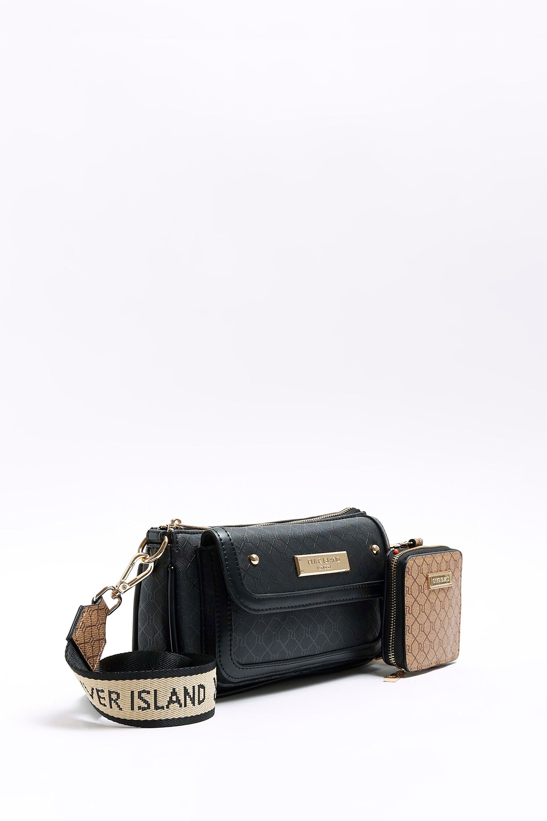 River Island Black Monogram Pocket Pouchette Bag - Image 4 of 6