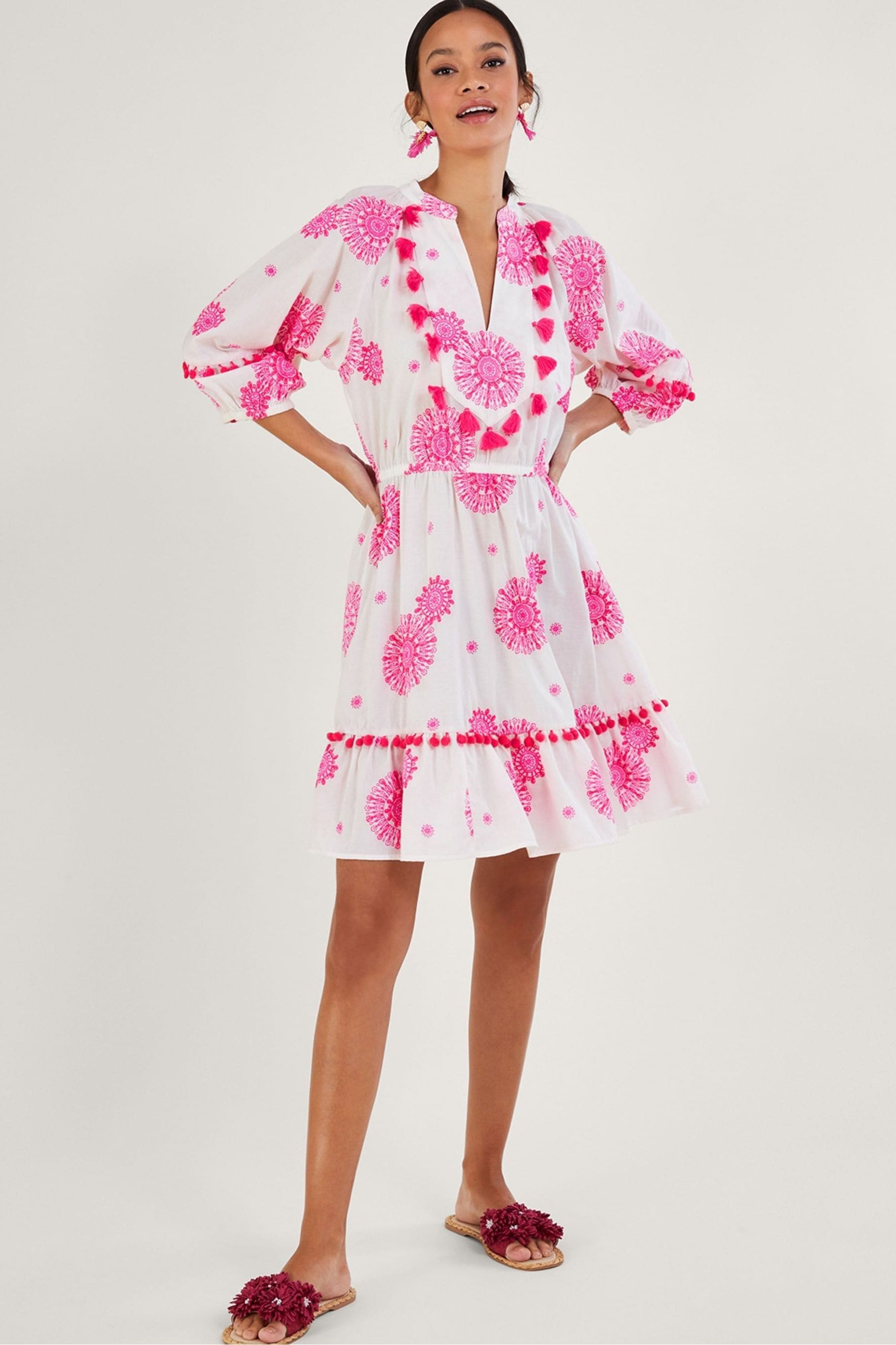 Buy Monsoon White Tassel Embellished Medallion Print Kaftan Dress from Next United Arab Emirates