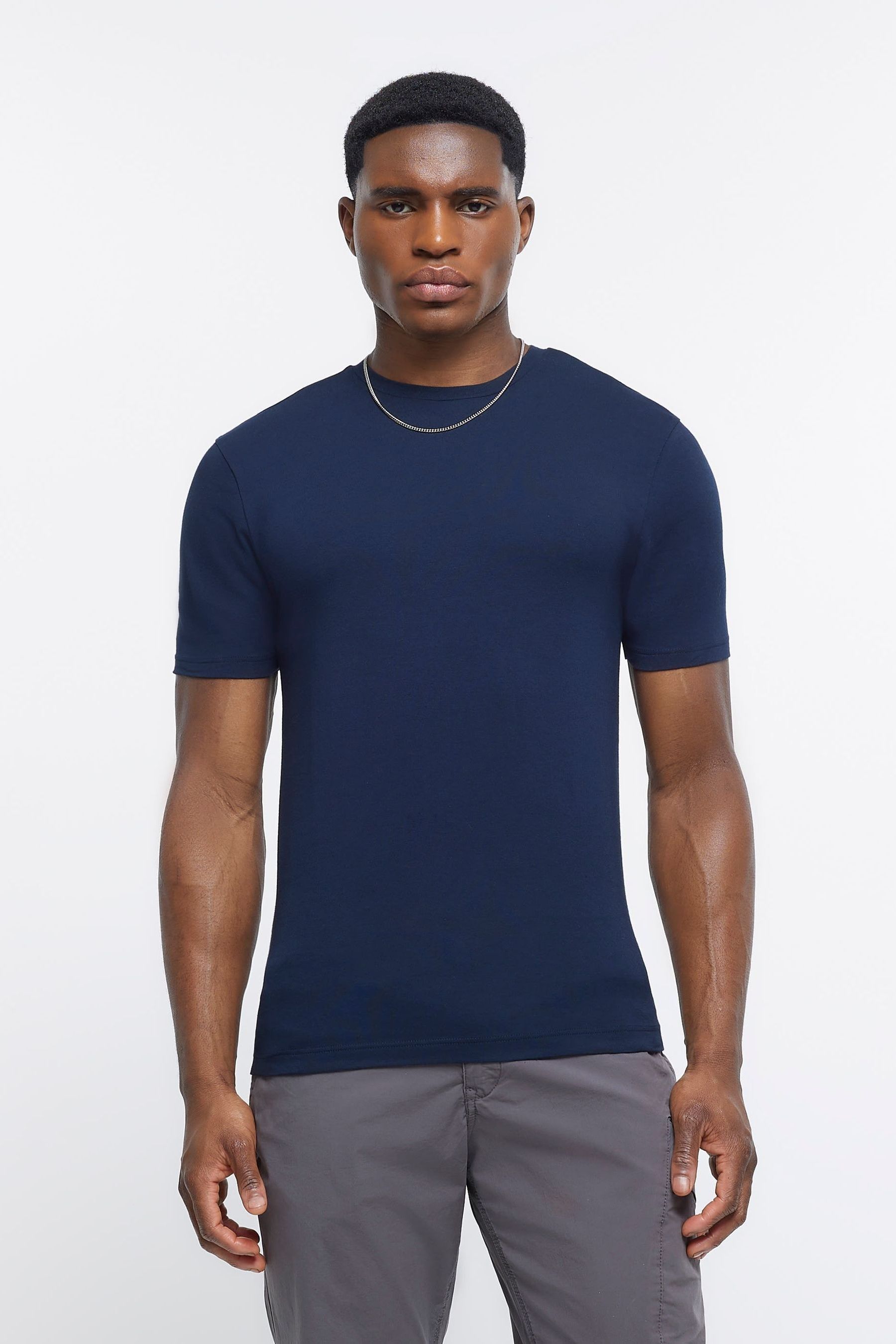 Buy River Island Navy Blue Muscle Fit 100 Cotton T Shirt from the Next UK online shop