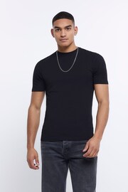 River Island Black Muscle Fit T-Shirt - Image 1 of 4
