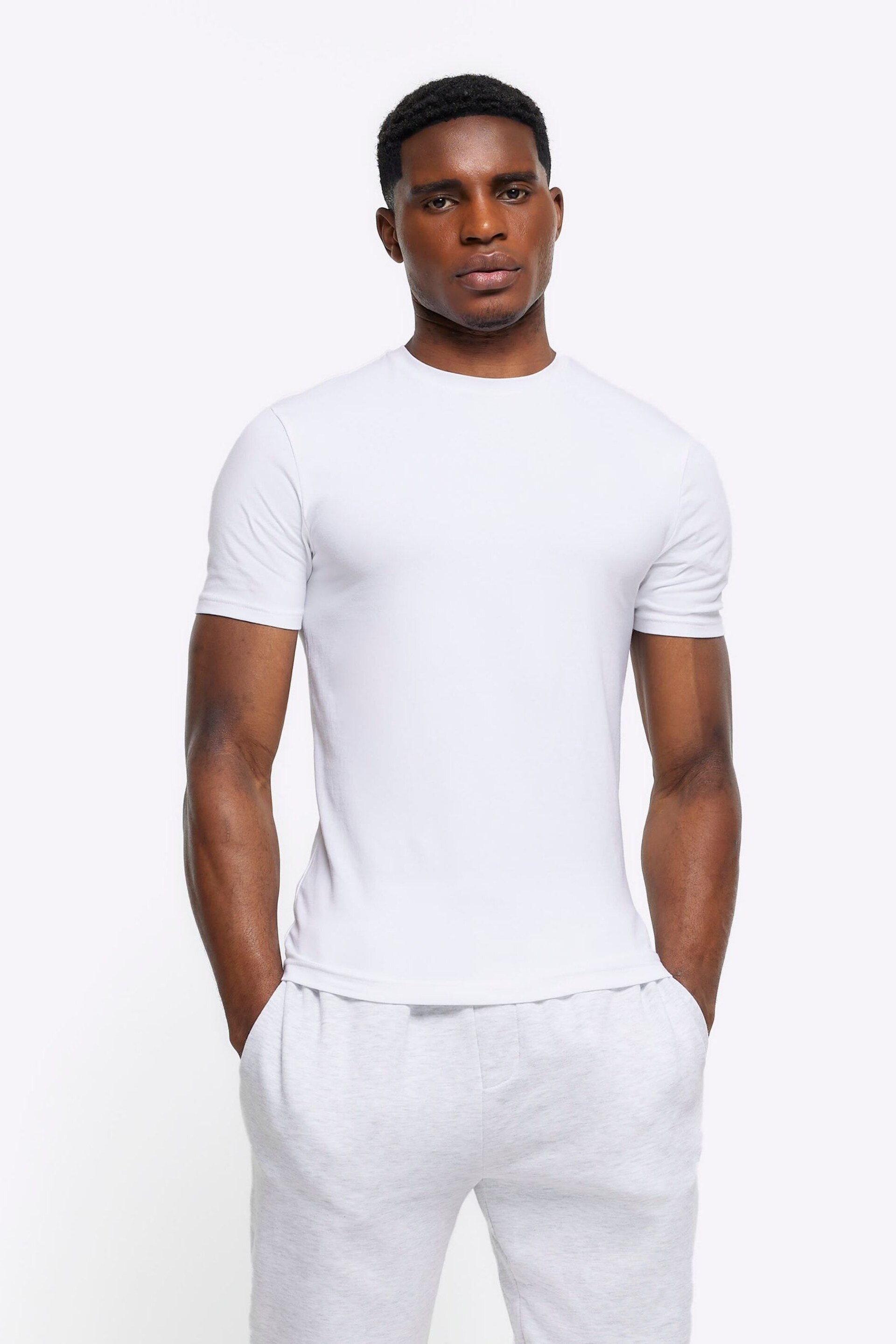 River Island White Muscle Fit T-Shirt - Image 1 of 4