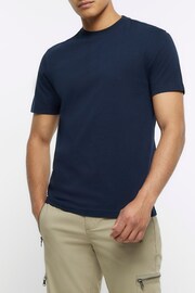River Island Navy Blue Slim Fit T-Shirt - Image 1 of 4