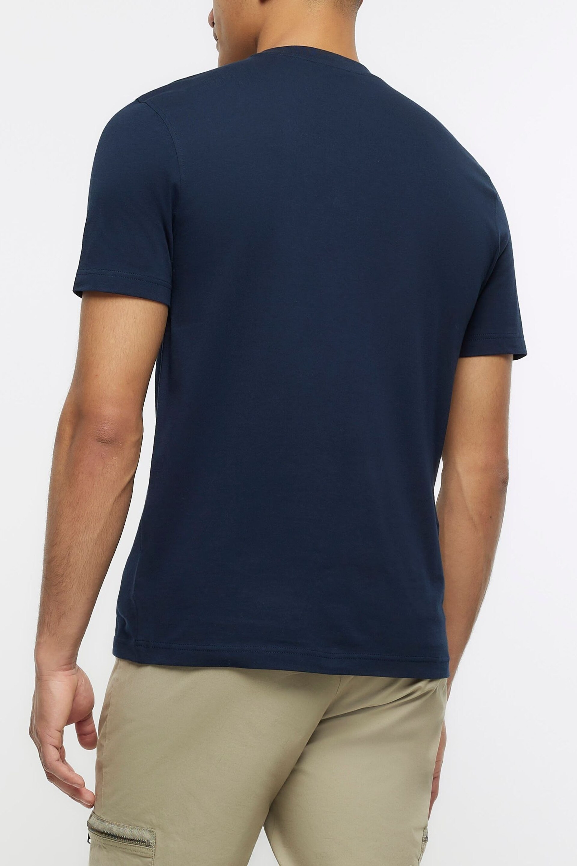 River Island Navy Blue Slim Fit T-Shirt - Image 2 of 4