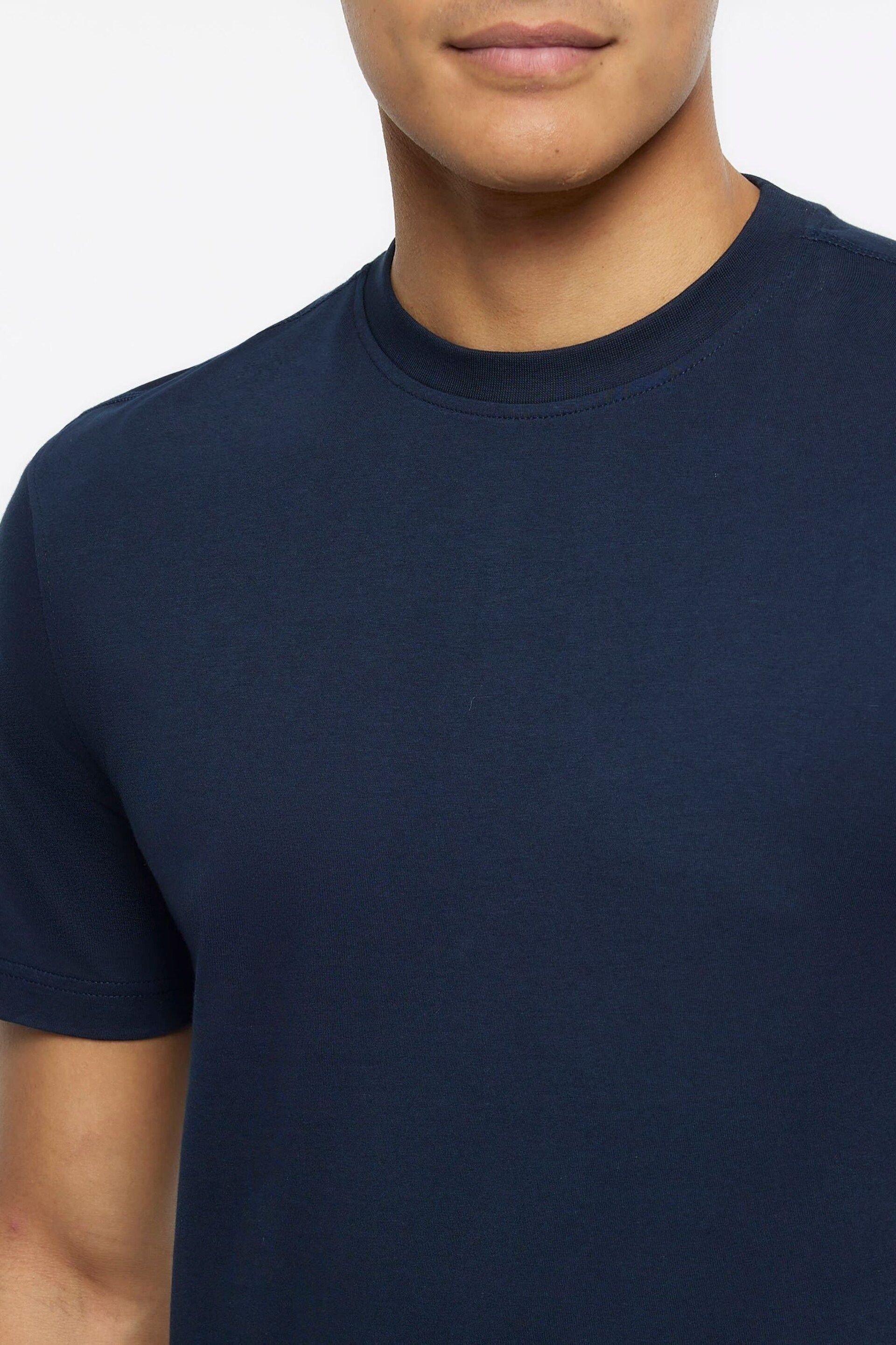 River Island Navy Blue Slim Fit T-Shirt - Image 3 of 4