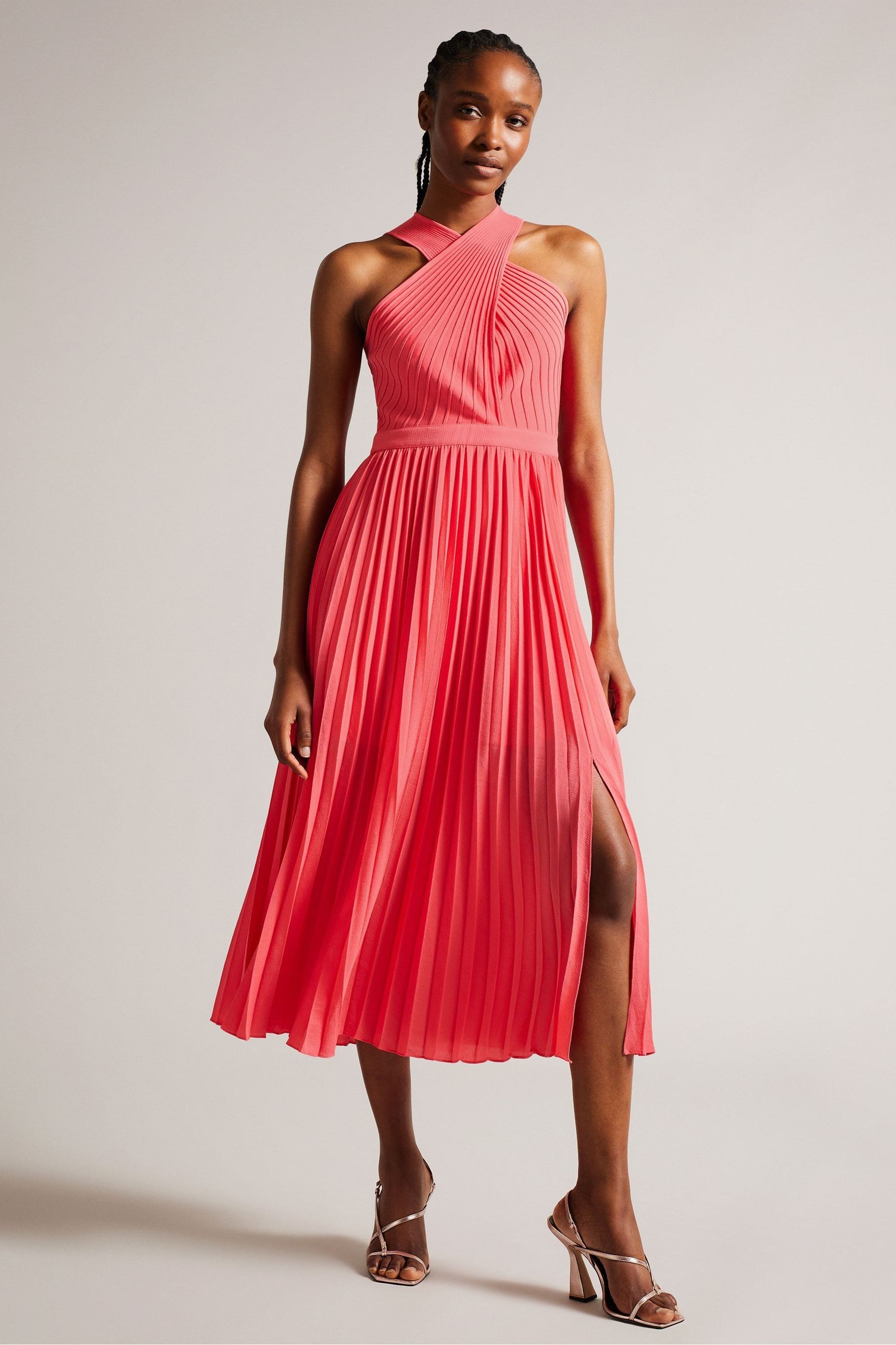 Buy Ted Baker Pink Loueli Cross Front Pleated Dress With Knit Bodice from Next Luxembourg