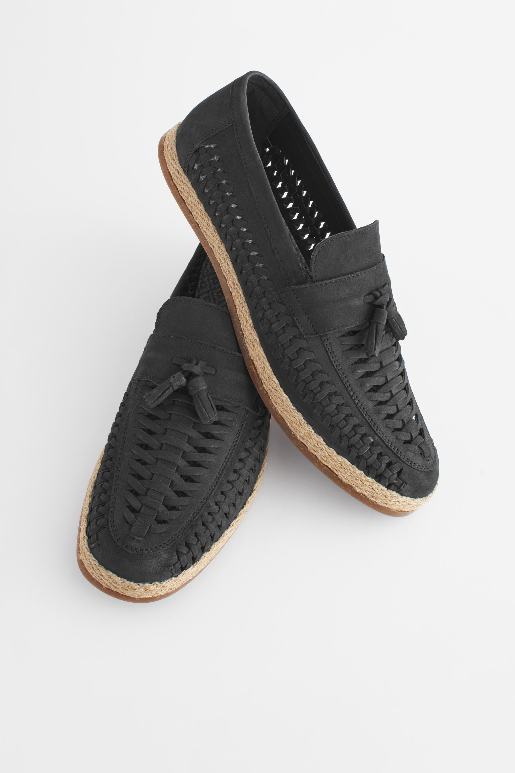 Black Leather Woven Loafers
