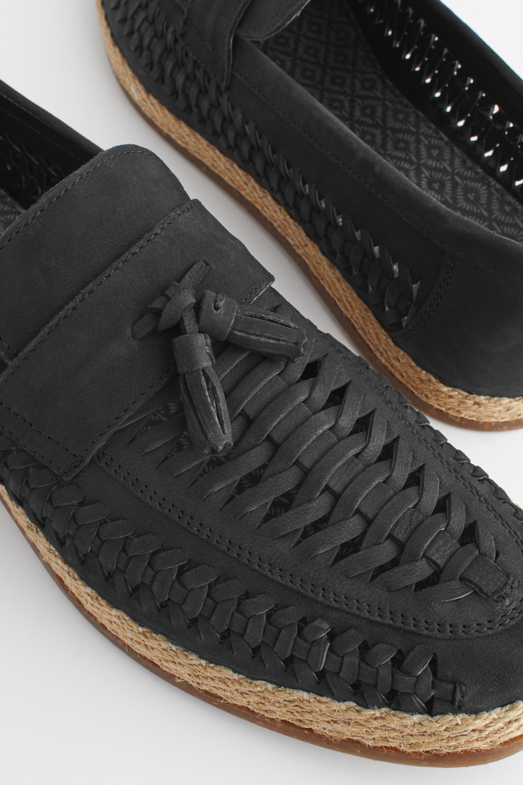 Black Leather Woven Loafers