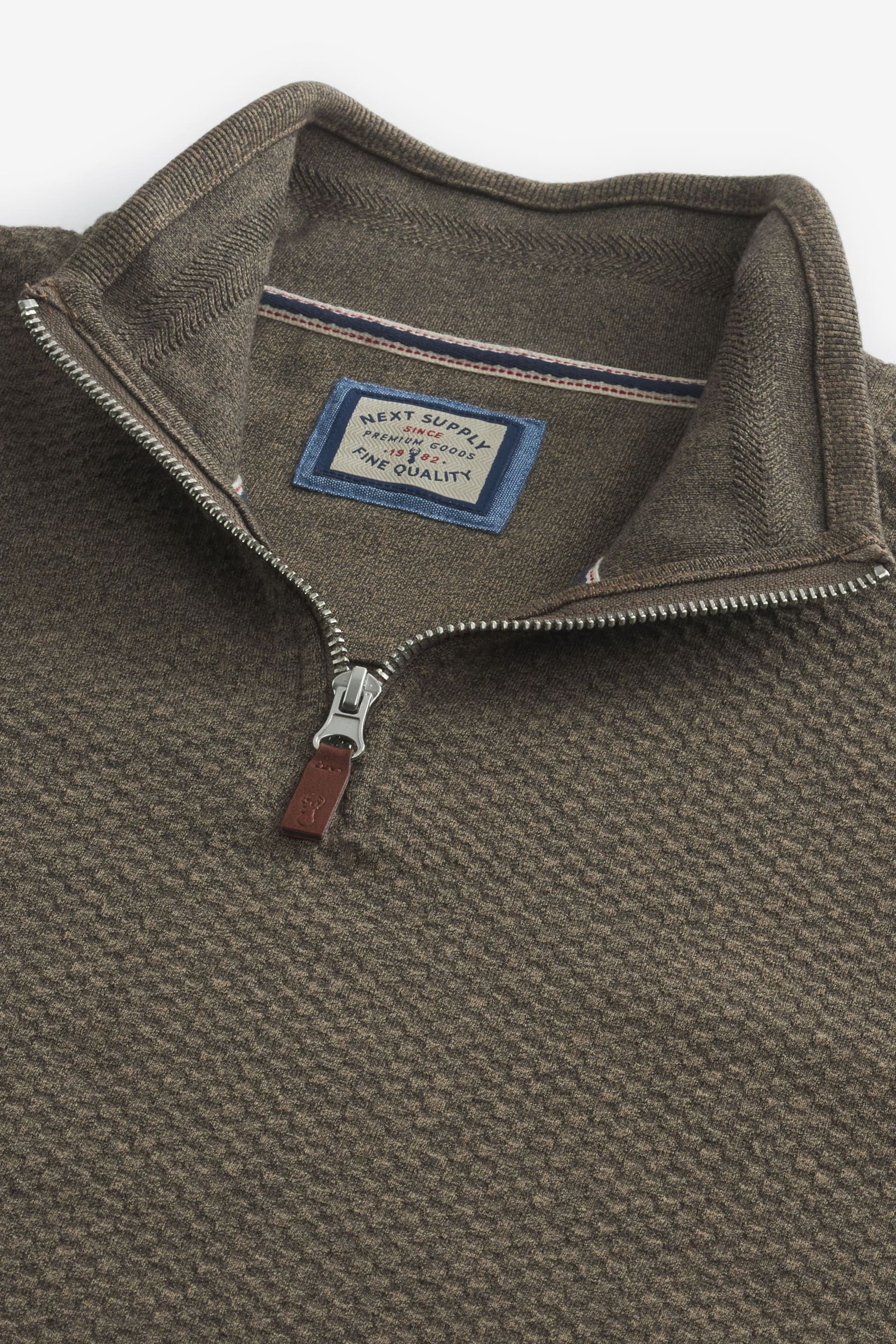 Grey Textured Long Sleeve Zip Neck Jumper - Image 6 of 7