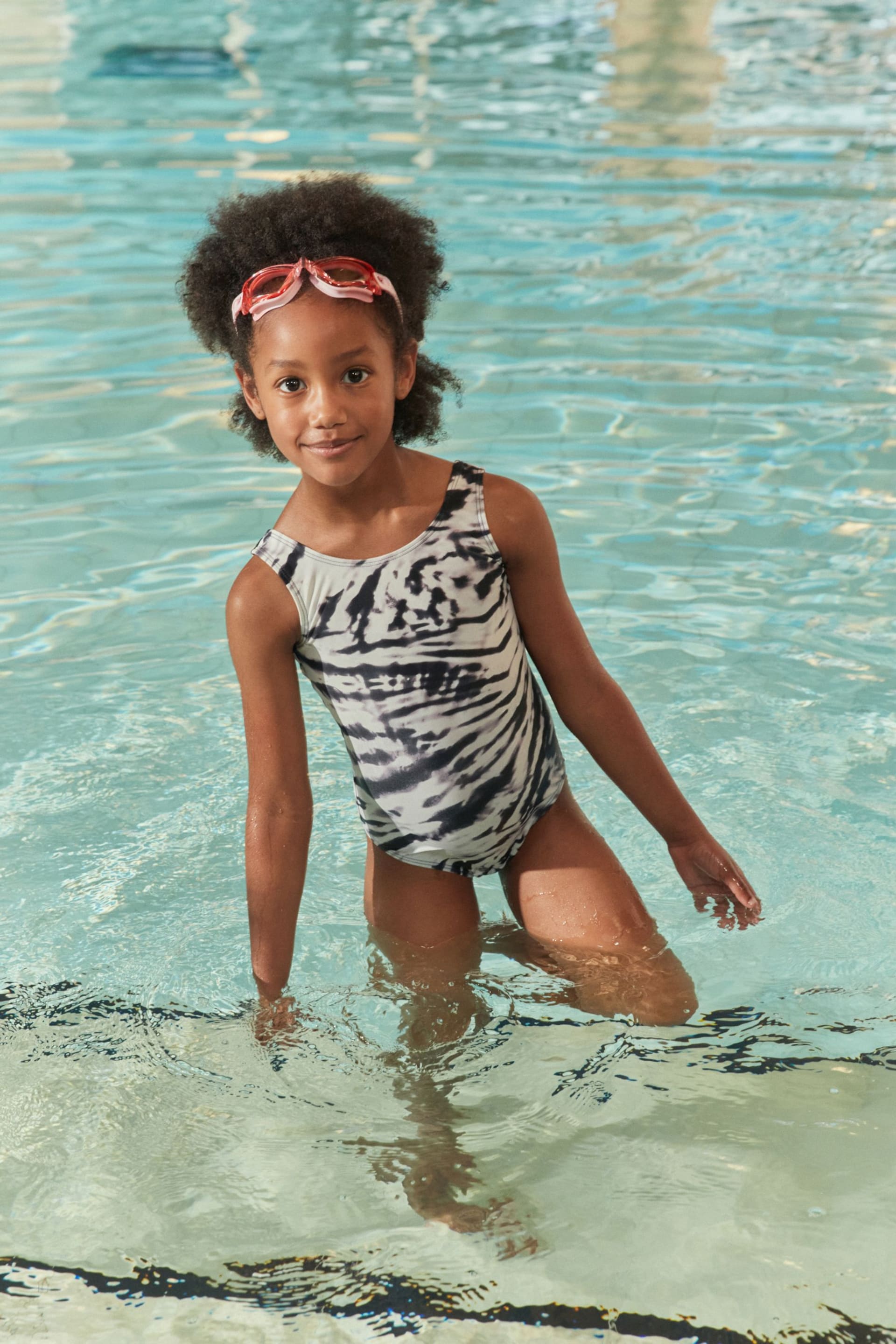 Monochrome Tie Dye Sports Swimsuit (3-16yrs) - Image 1 of 6