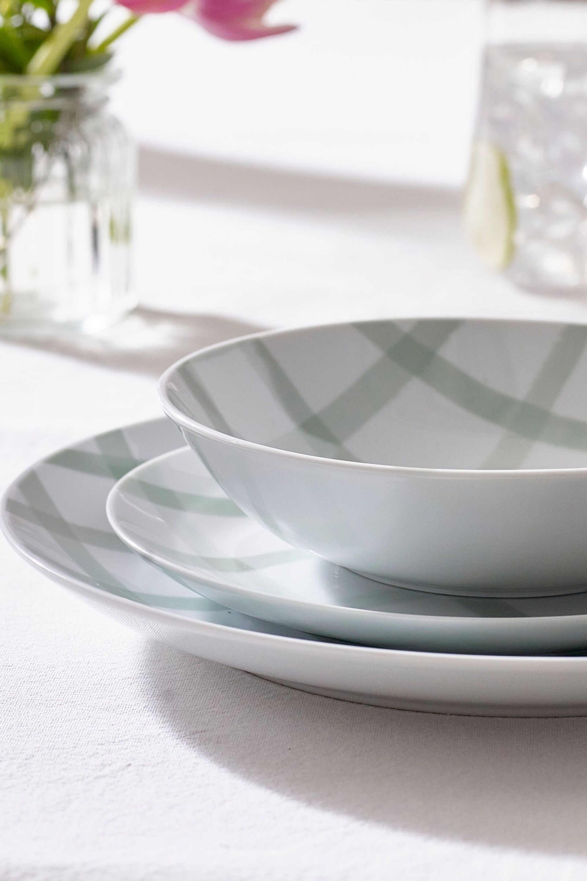 12 Piece Multi Checked Pattern Dinner Set - Image 2 of 3