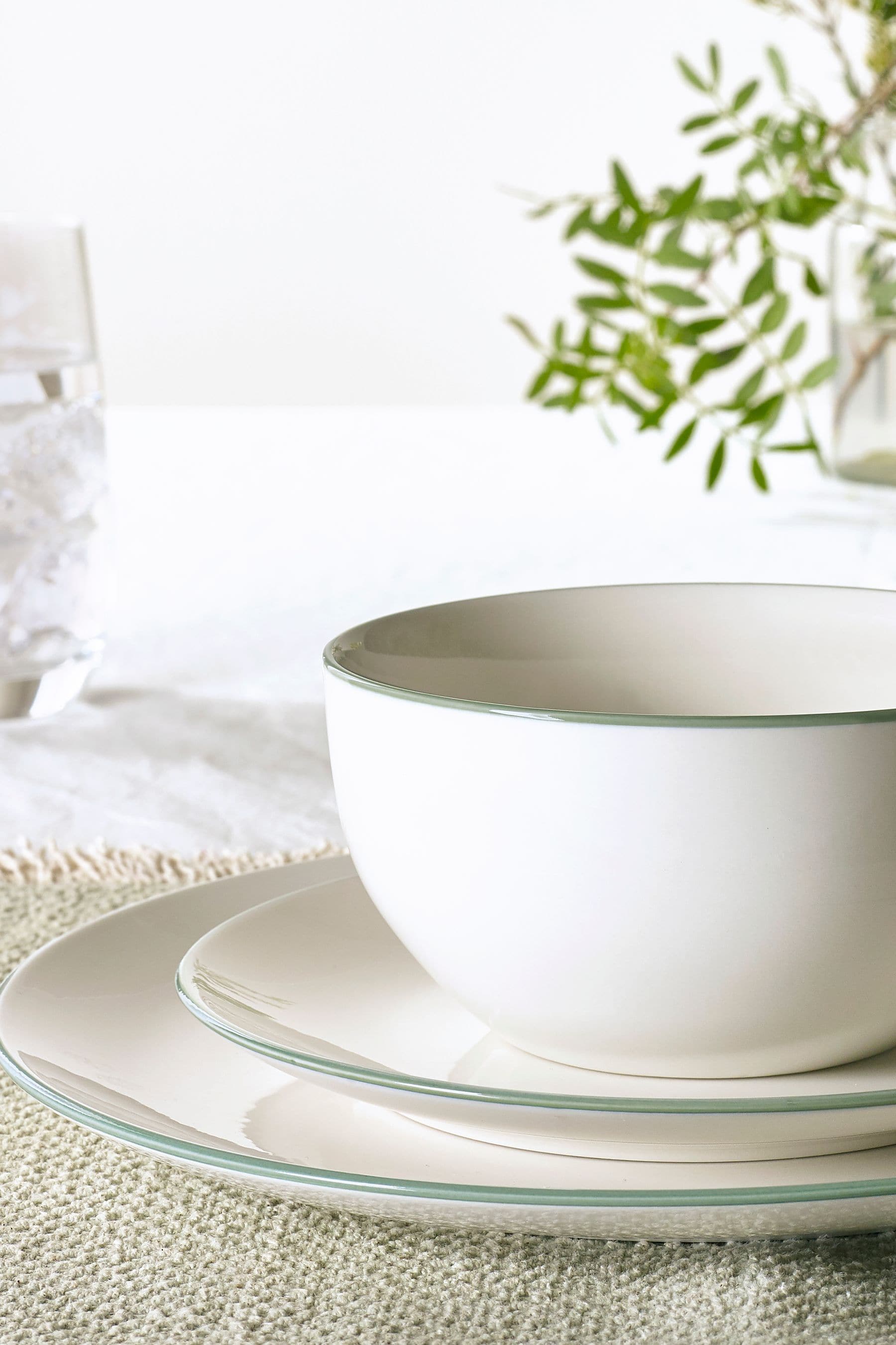 Buy 12 Piece Sage Green Rim Dinner Set from the Next UK online shop
