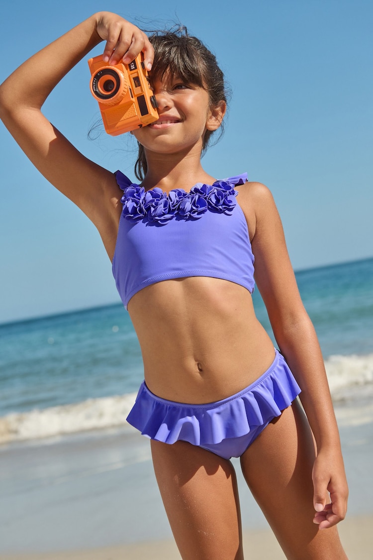 Blue Floral Ruffle Bikini (3-16yrs) - Image 1 of 7