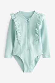 Blue Long Sleeve Textured Frill Swimsuit (3mths-7yrs) - Image 5 of 7