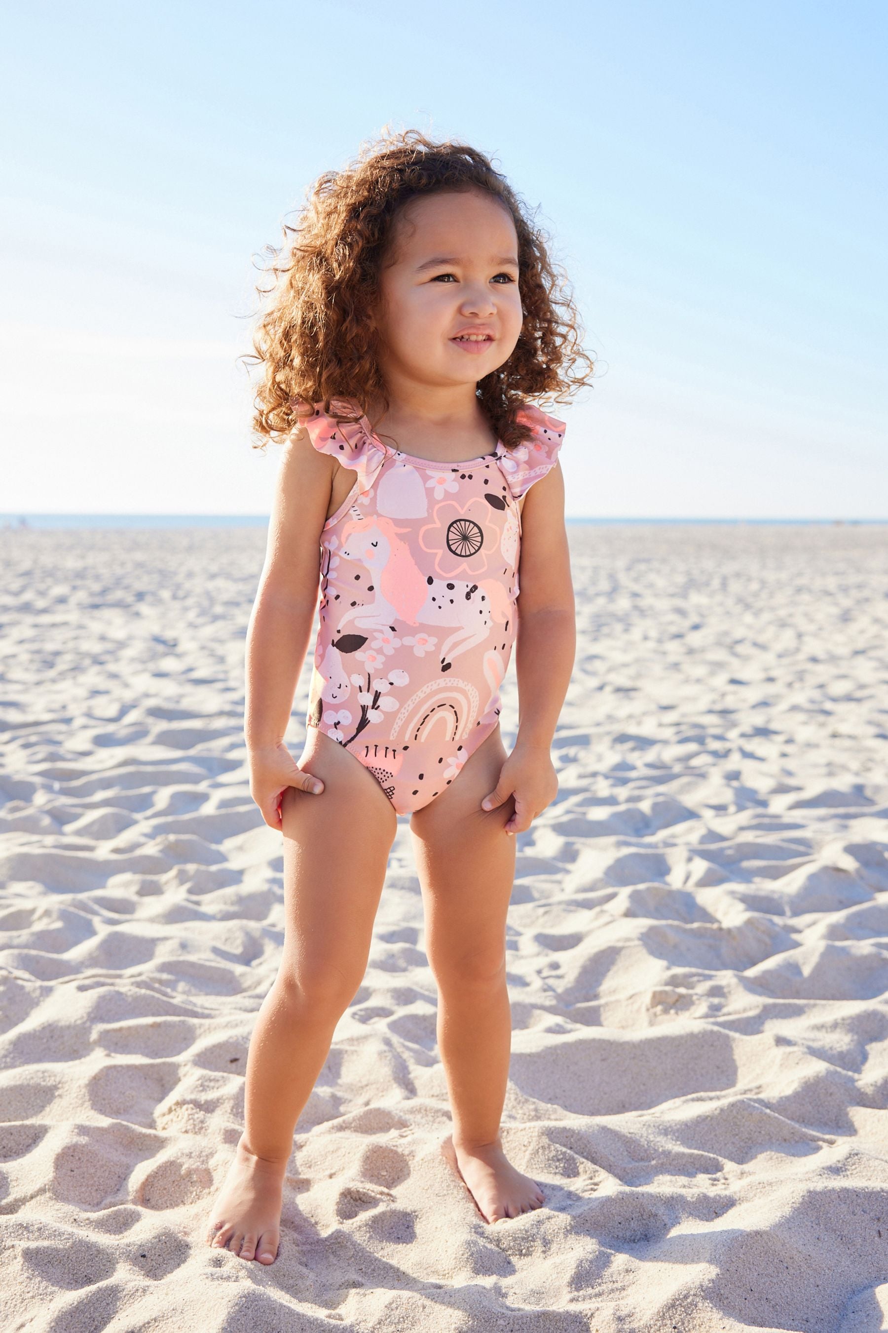 Pink Character Frill Sleeve Swimsuit 3mths 7yrs