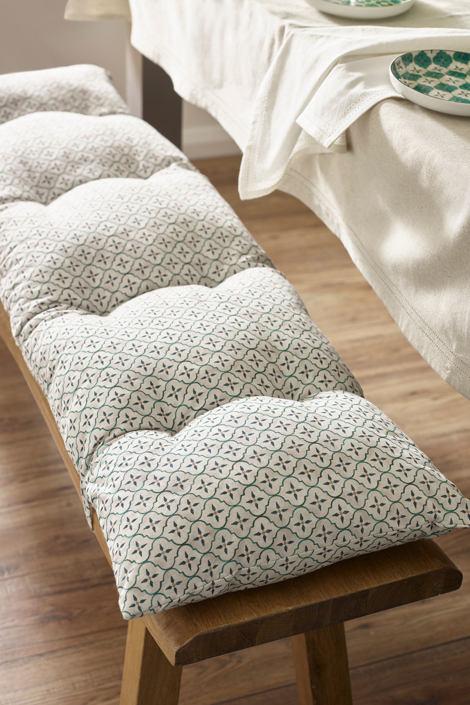 Buy Teal Blue Mediterranean Tile Bench 100 Cotton Cushion Pad from the Next UK online shop