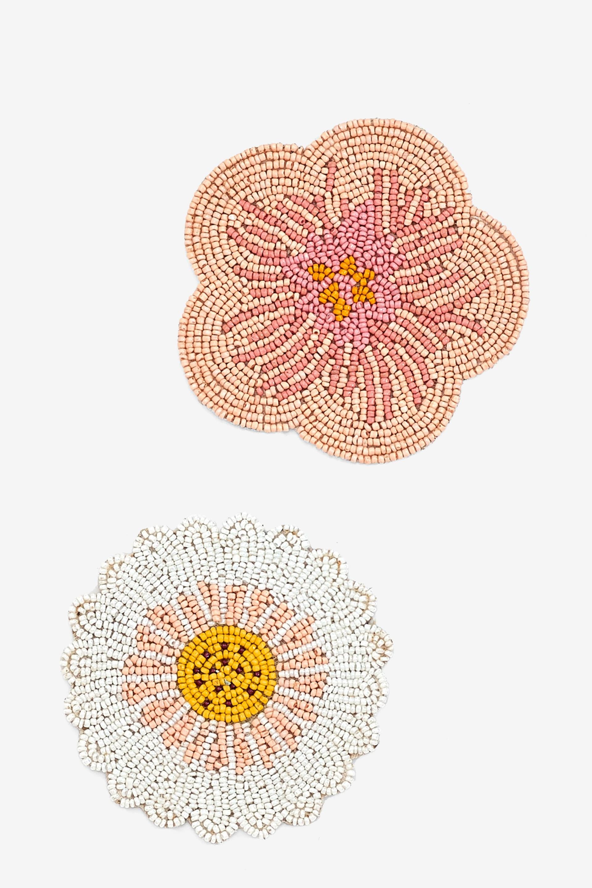 Set of 4 Pink Floral Beaded Coasters - Image 3 of 3