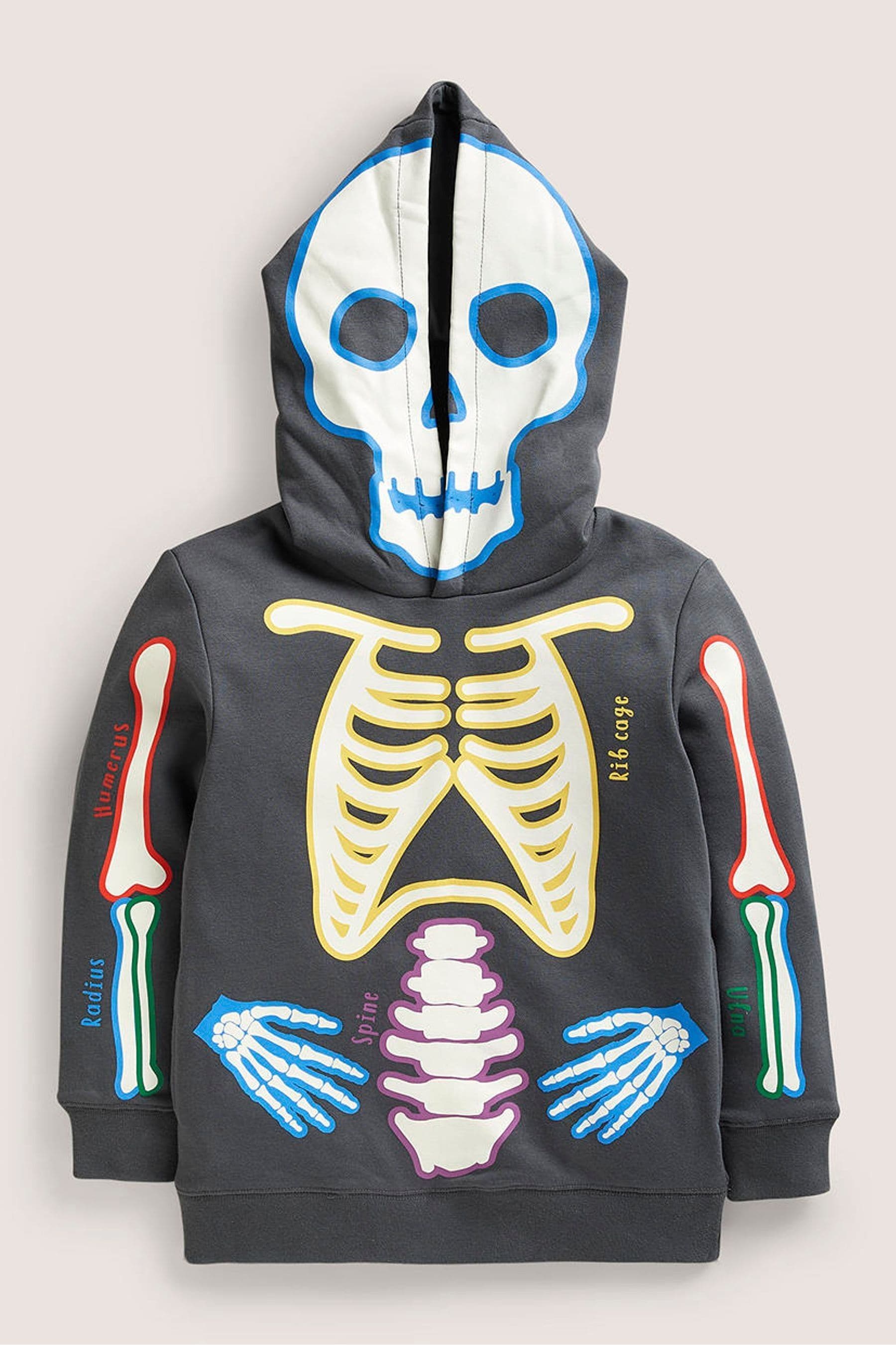Buy Boden Grey Halloween Glow In The Dark Skeleton Hoodie from Next Luxembourg