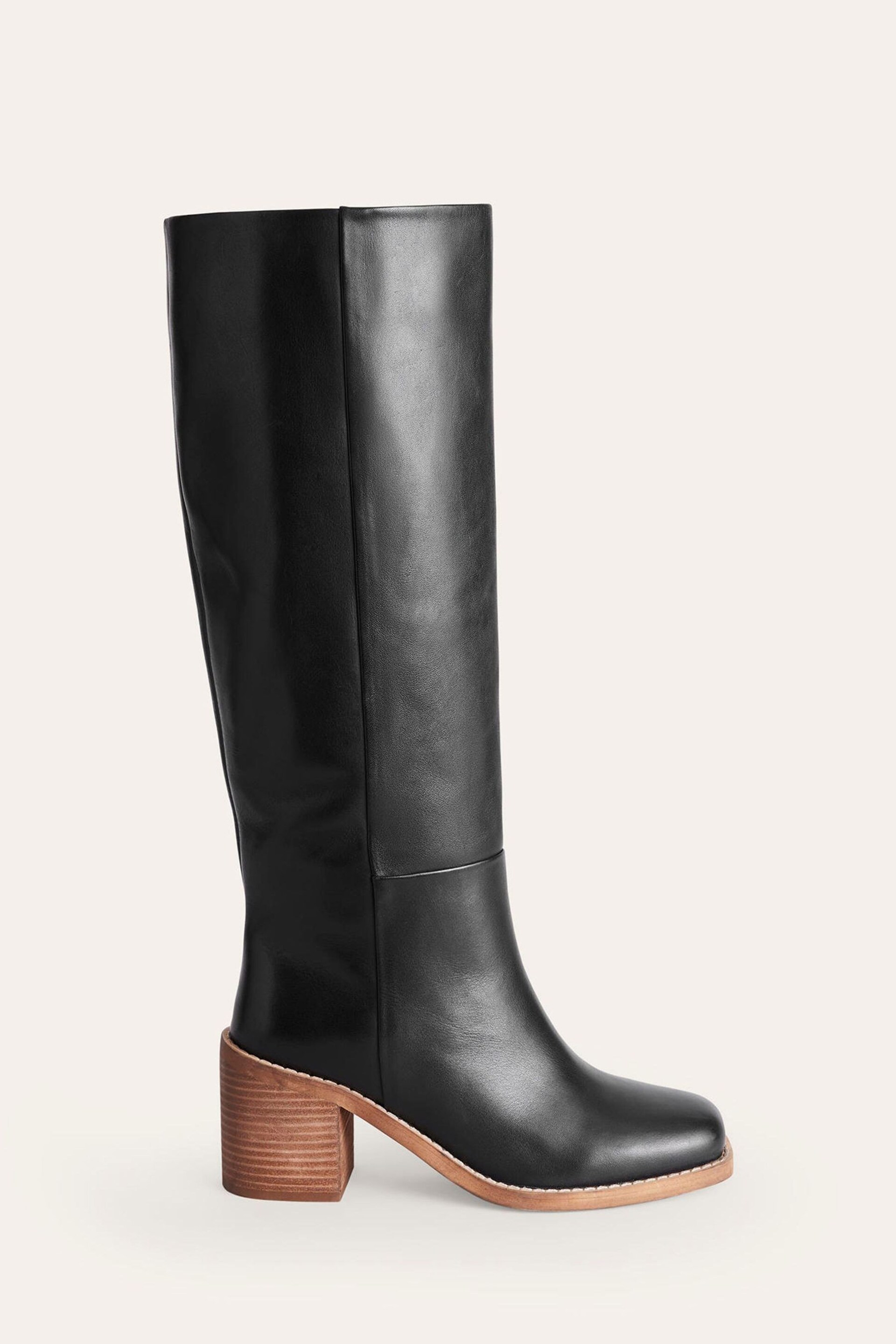 Boden Black Straight Leather Knee Boots - Image 1 of 4