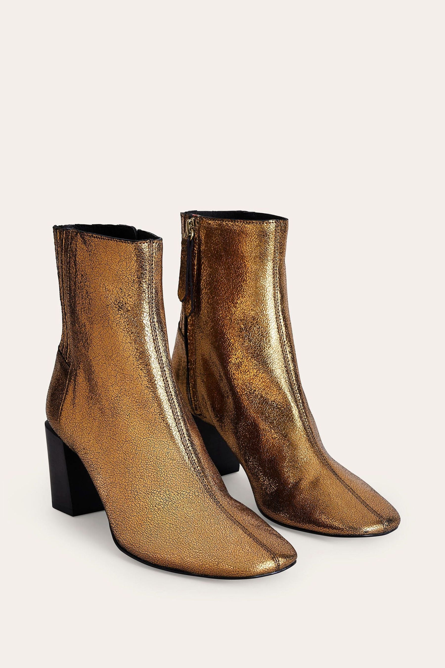 Buy Boden Gold Block Heels Leather Ankle Boots from Next Luxembourg