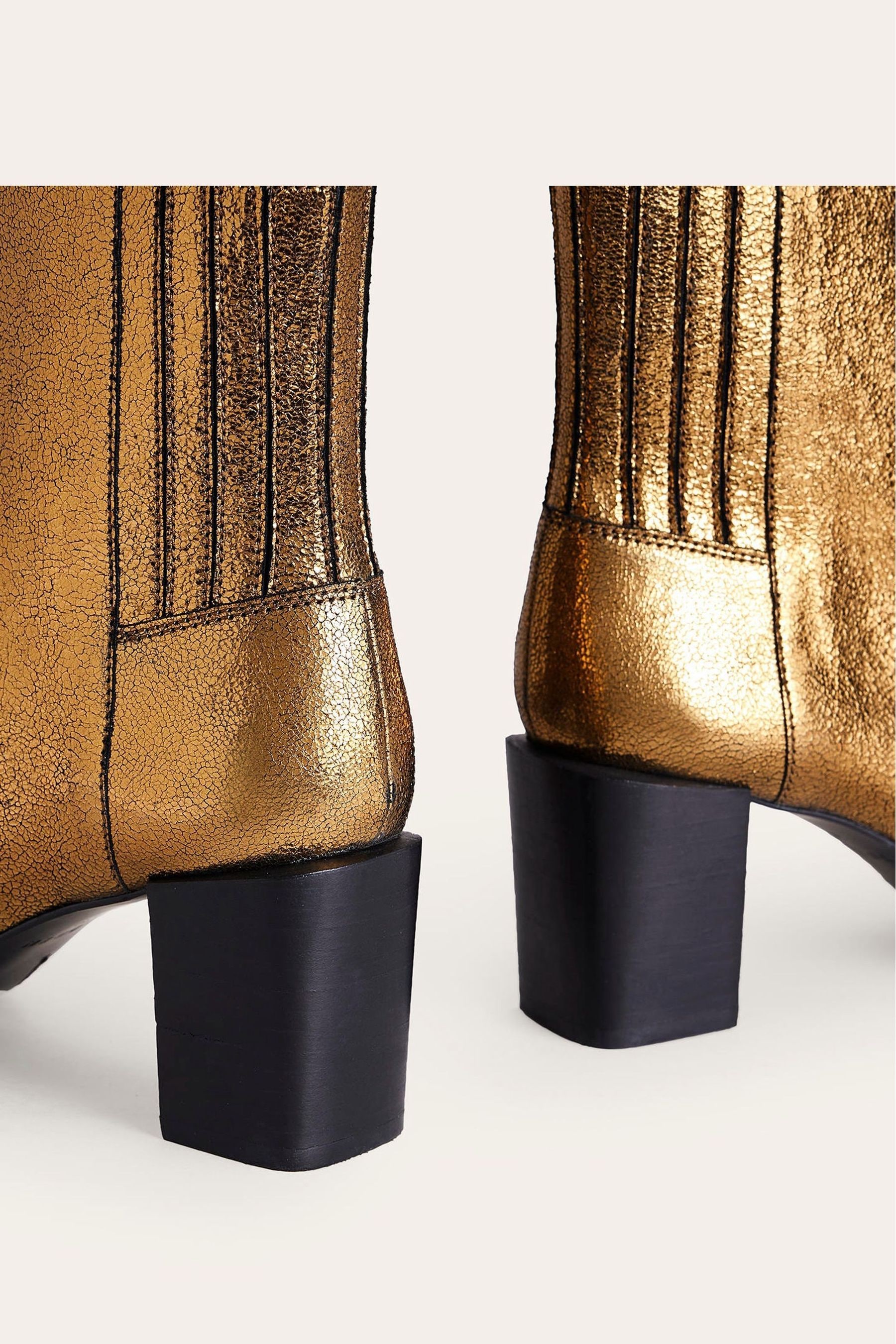 Buy Boden Gold Block Heels Leather Ankle Boots from Next Luxembourg