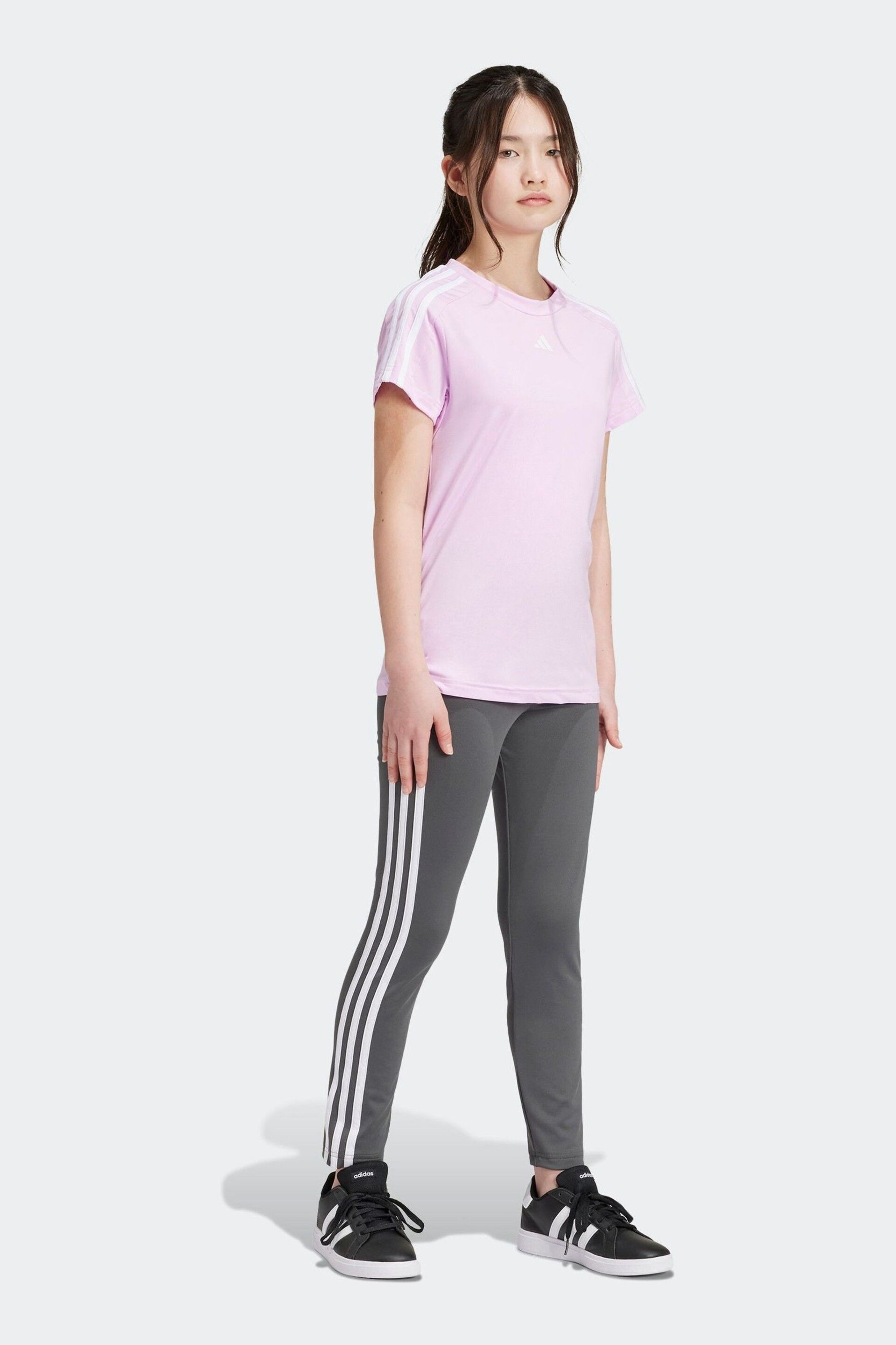 adidas Grey Sportswear Essentials Aeroready 3-Stripes High Waisted Leggings - Image 1 of 10