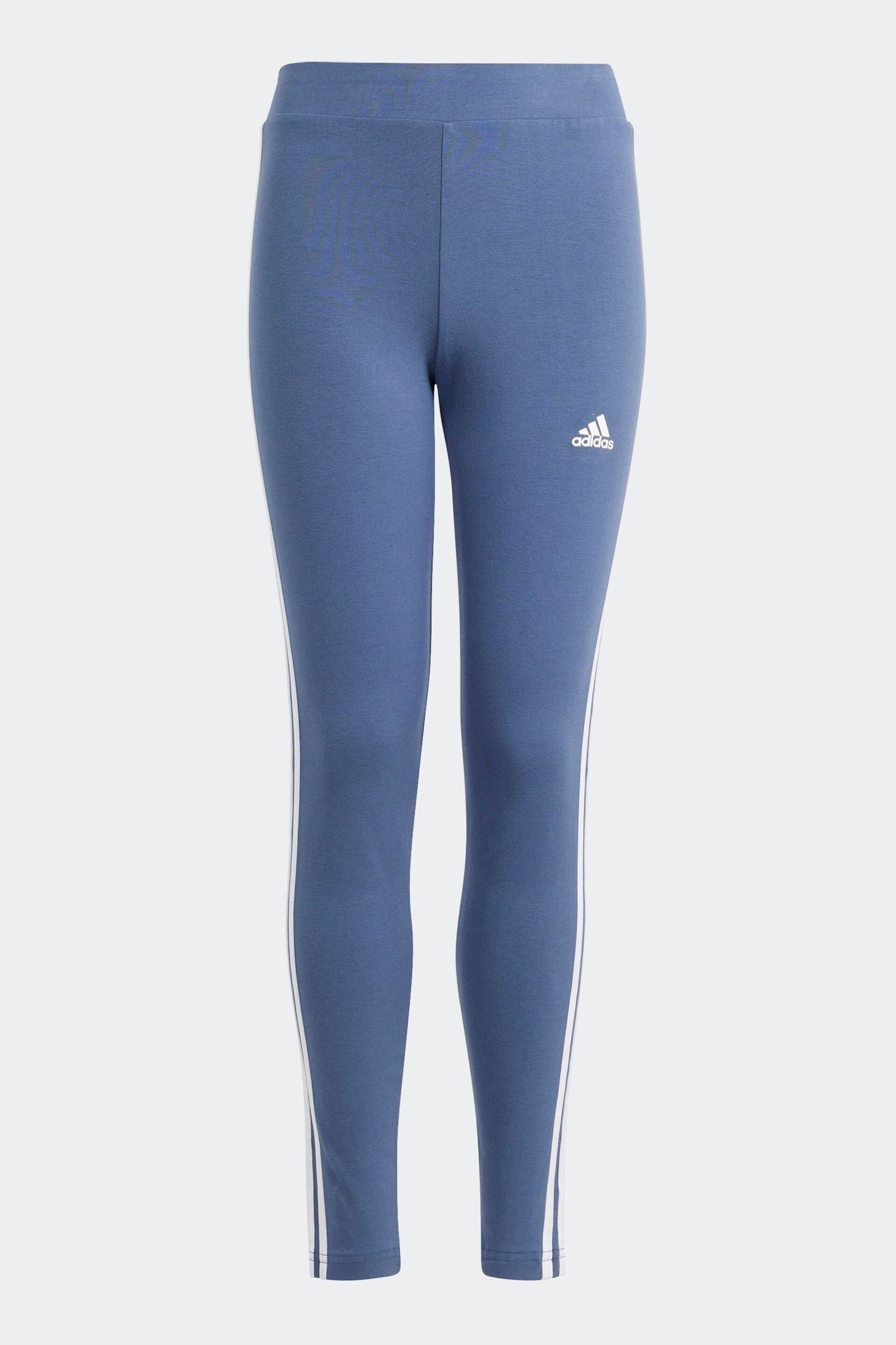 adidas Blue Sportswear Essentials 3 Stripes Cotton Leggings - Image 1 of 5