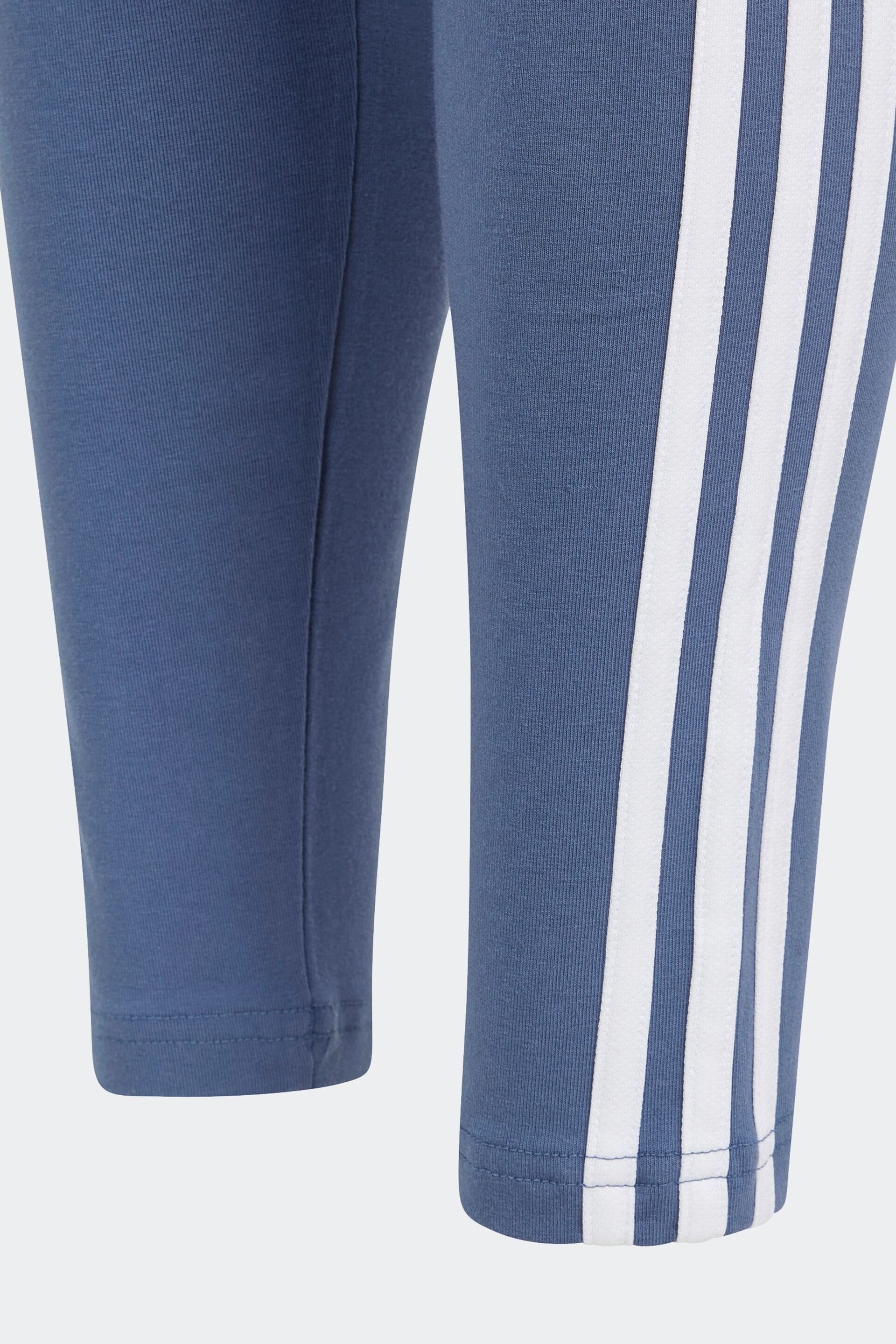 adidas Blue Sportswear Essentials 3 Stripes Cotton Leggings - Image 5 of 5