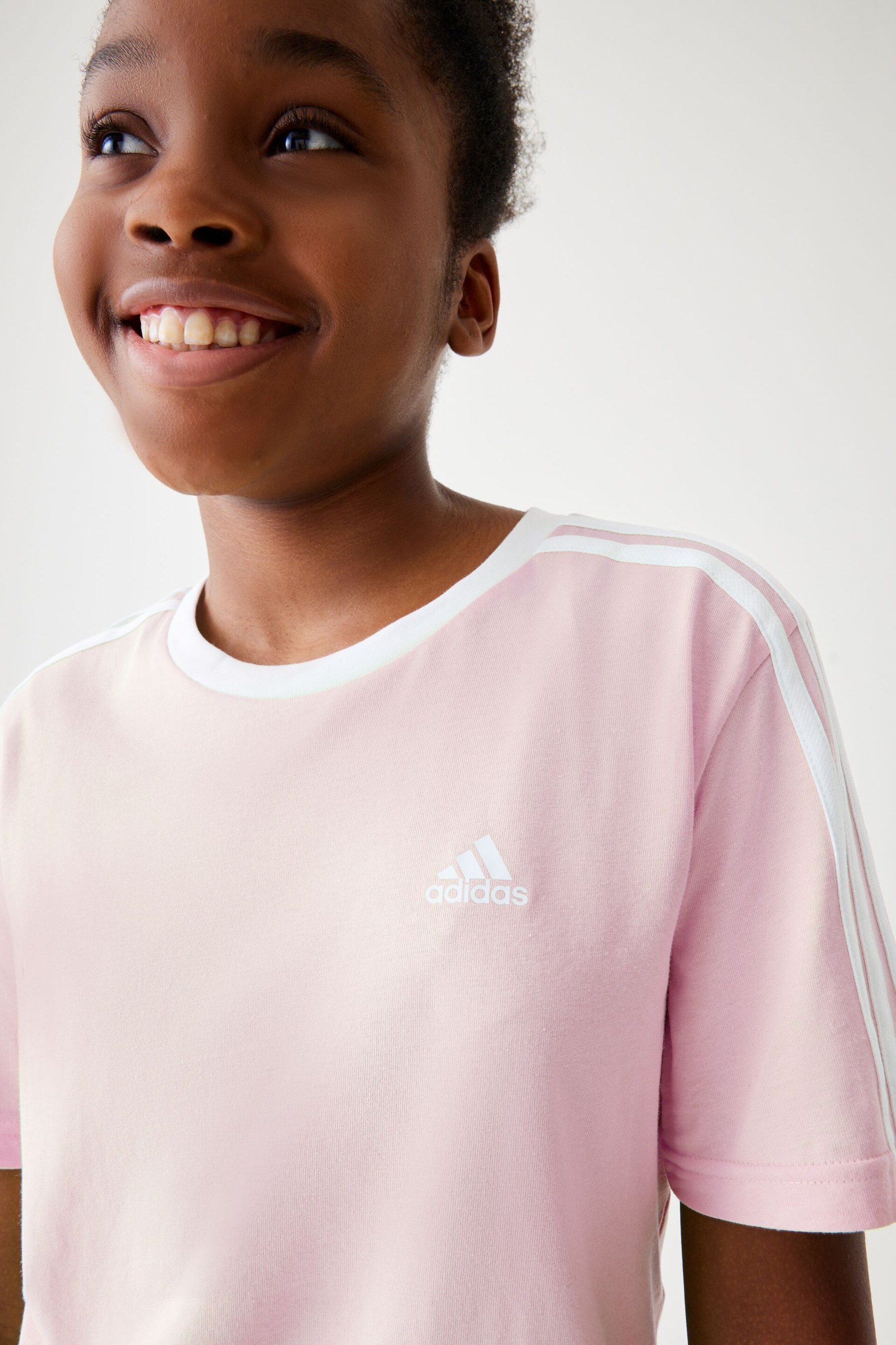 adidas Pink 3-Stripe Essential Boyfriend Fit T-Shirt - Image 10 of 15