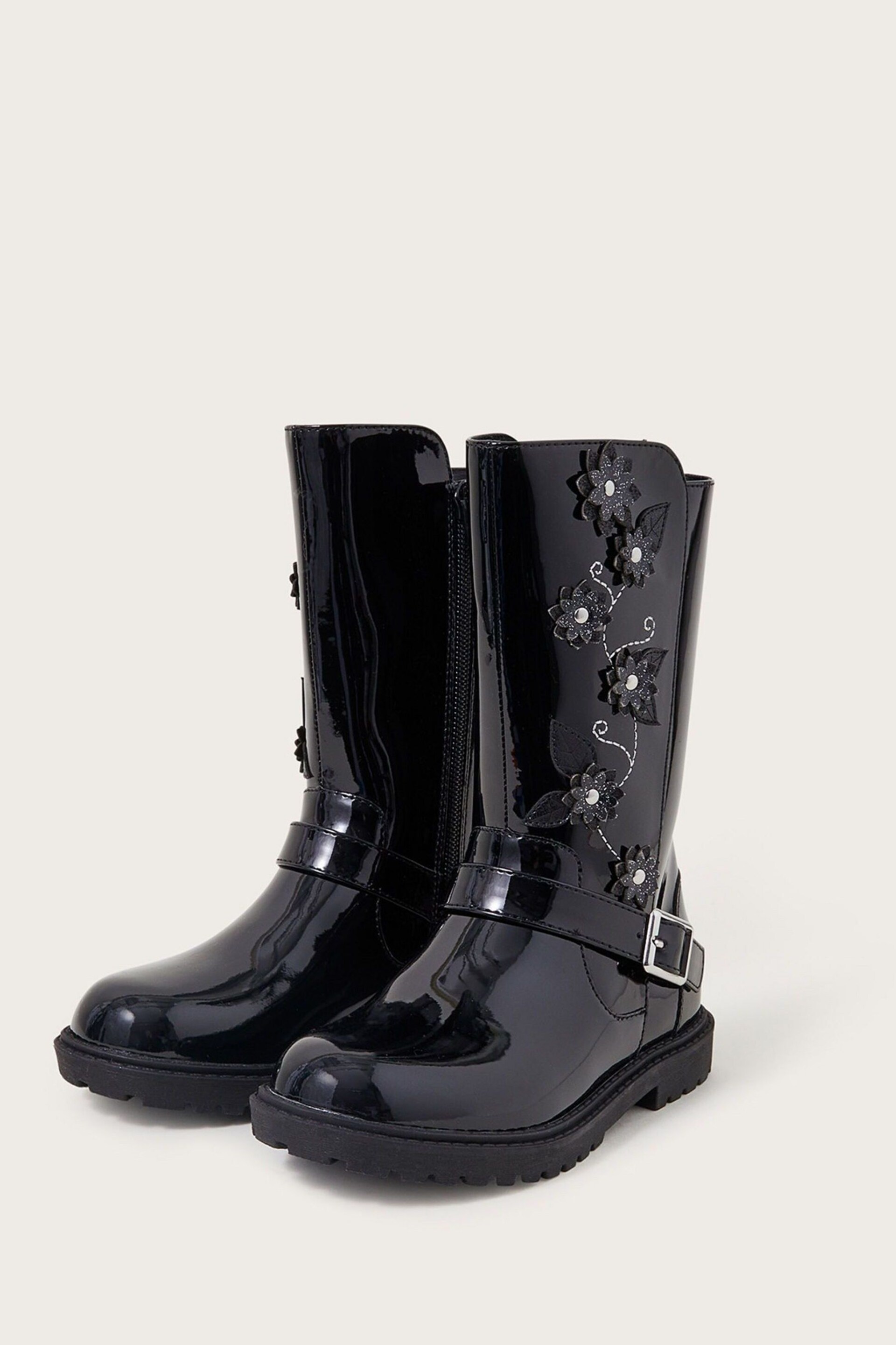 Monsoon Black Flower Detail Riding Boots - Image 1 of 3