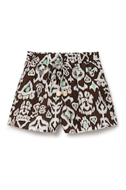 Another Sunday High Waisted Shorts With Elasticated Tie Waist In Brown Geo Print - Image 4 of 6