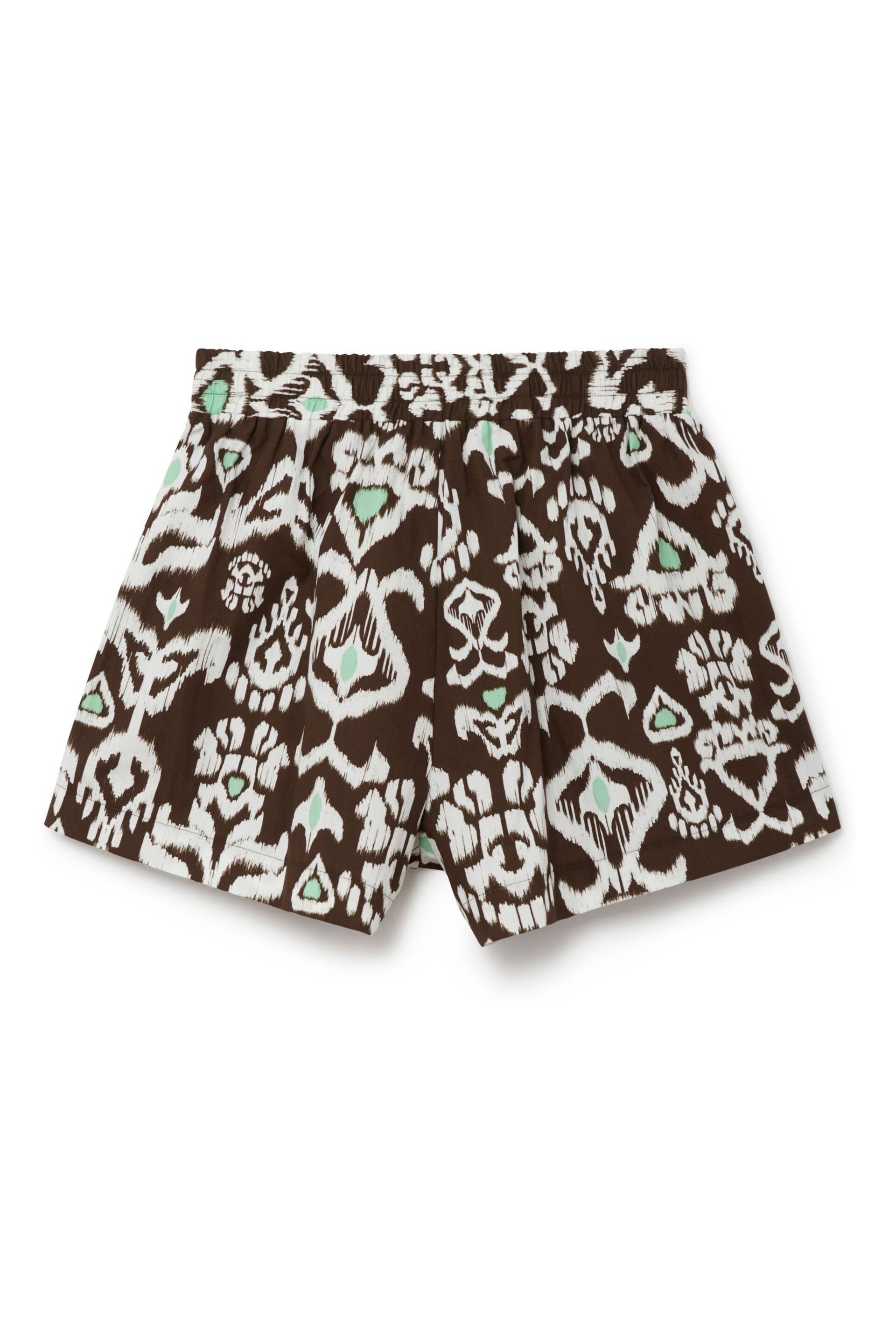Another Sunday High Waisted Shorts With Elasticated Tie Waist In Brown Geo Print - Image 5 of 6