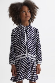 Reiss Navy Print Alex Senior Polka Dot Long Sleeve Dress - Image 1 of 6