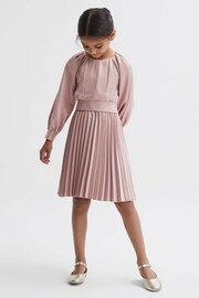 Reiss Pink Molly Junior Cropped Pleated Blouse - Image 1 of 6