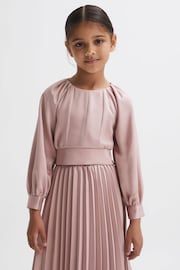 Reiss Pink Molly Junior Cropped Pleated Blouse - Image 3 of 6