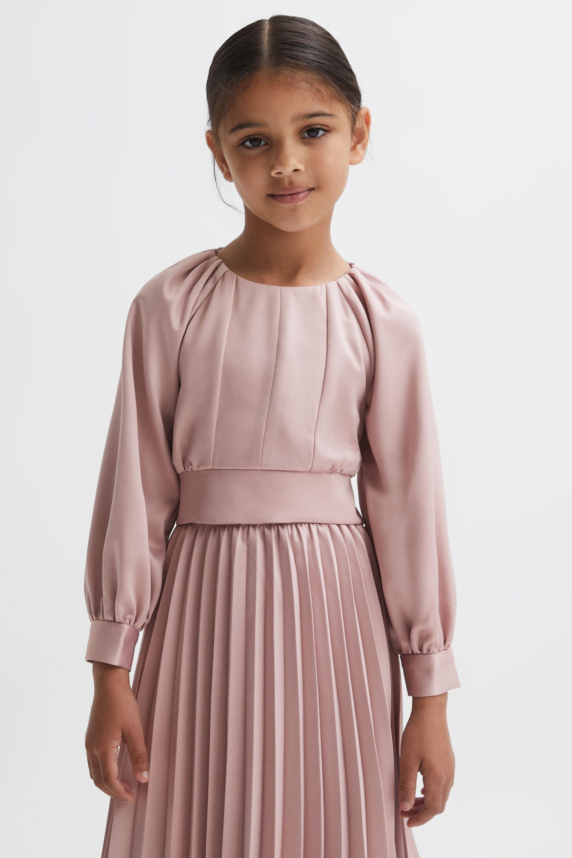 Reiss Pink Molly Junior Cropped Pleated Blouse - Image 3 of 6