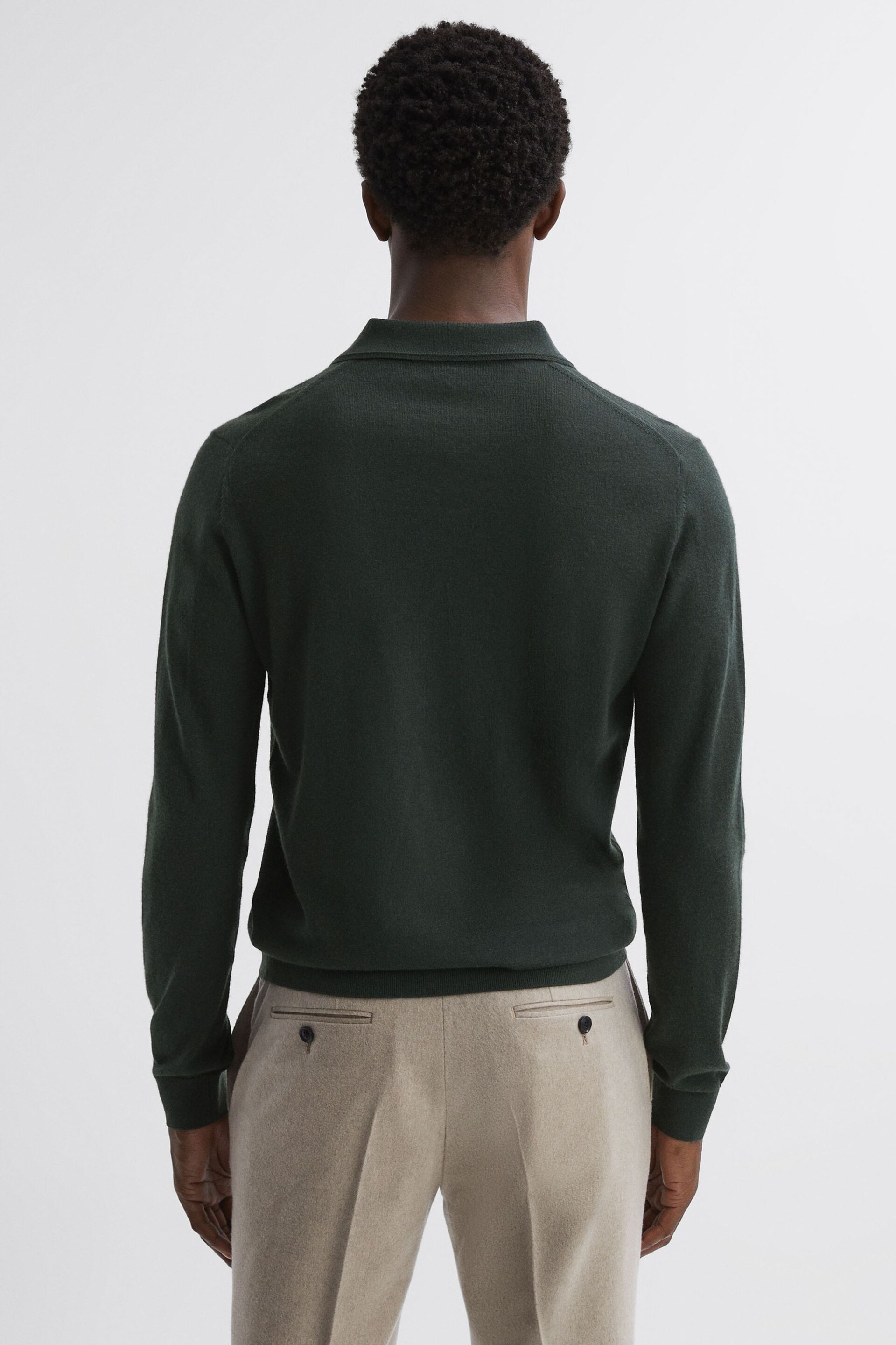 Reiss Forest Milburn Merino Wool Open Collar Polo Shirt - Image 4 of 5