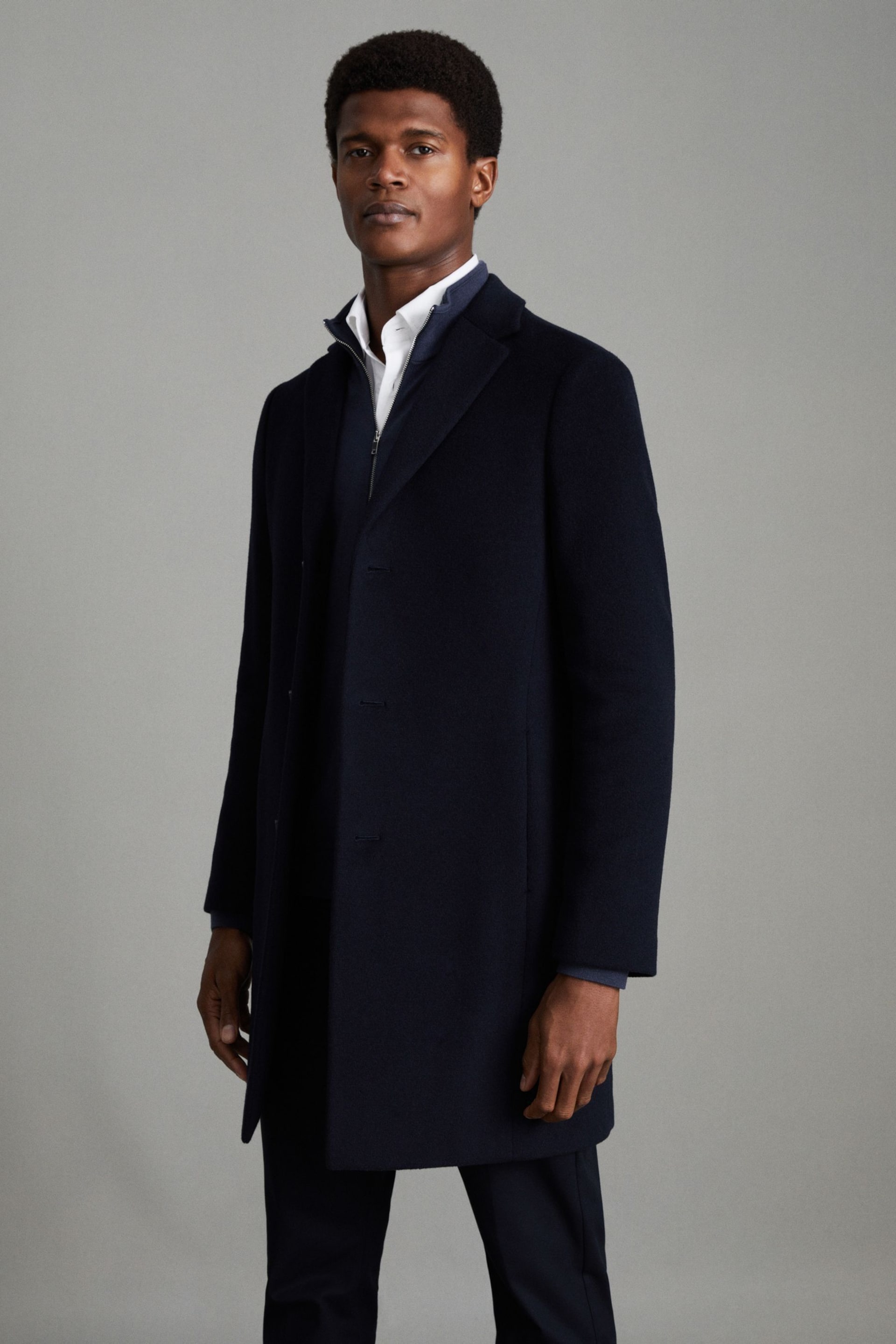 Reiss Navy Gable Wool Blend Single Breasted Epsom Overcoat - Image 1 of 6