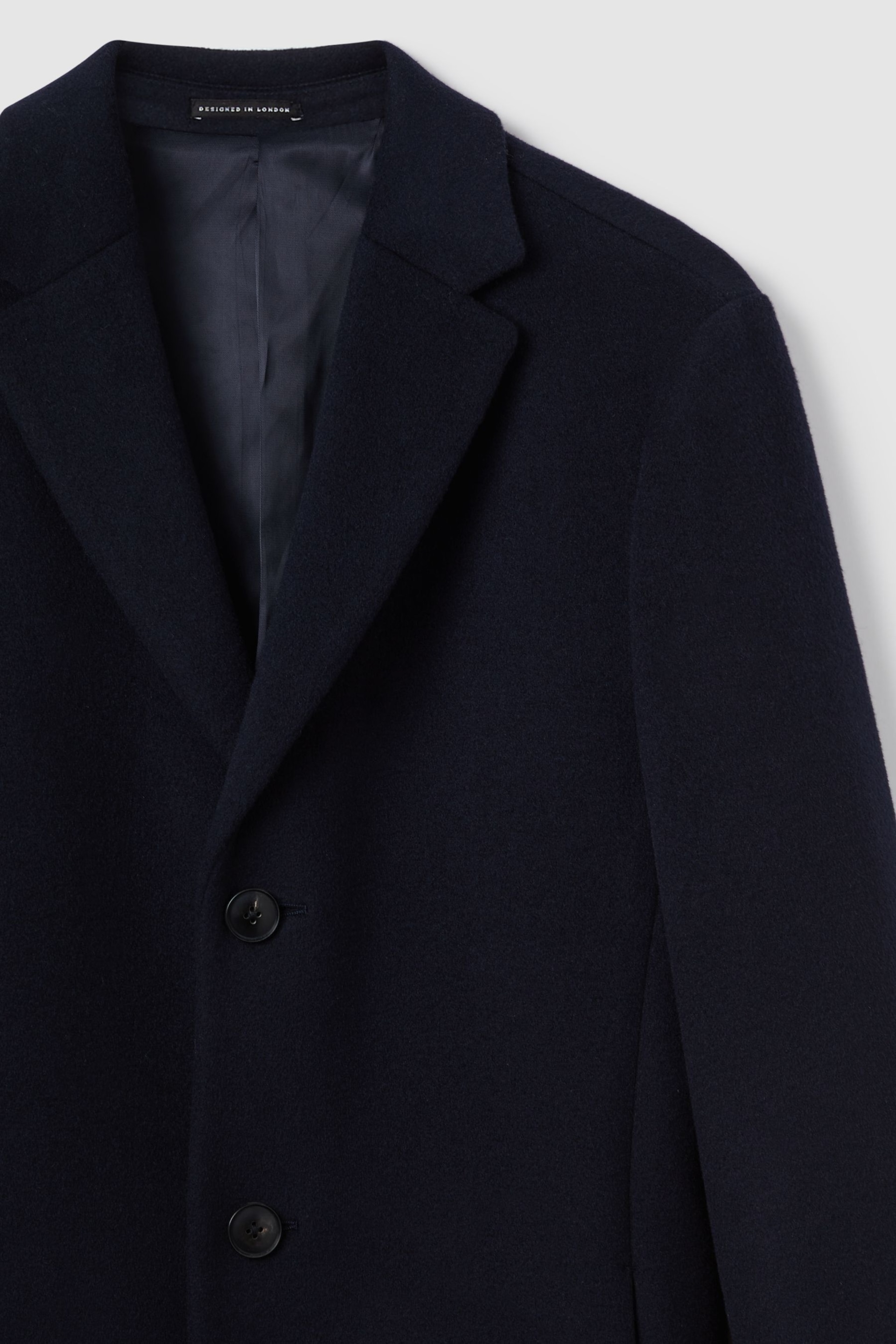 Reiss Navy Gable Wool Blend Single Breasted Epsom Overcoat - Image 5 of 6